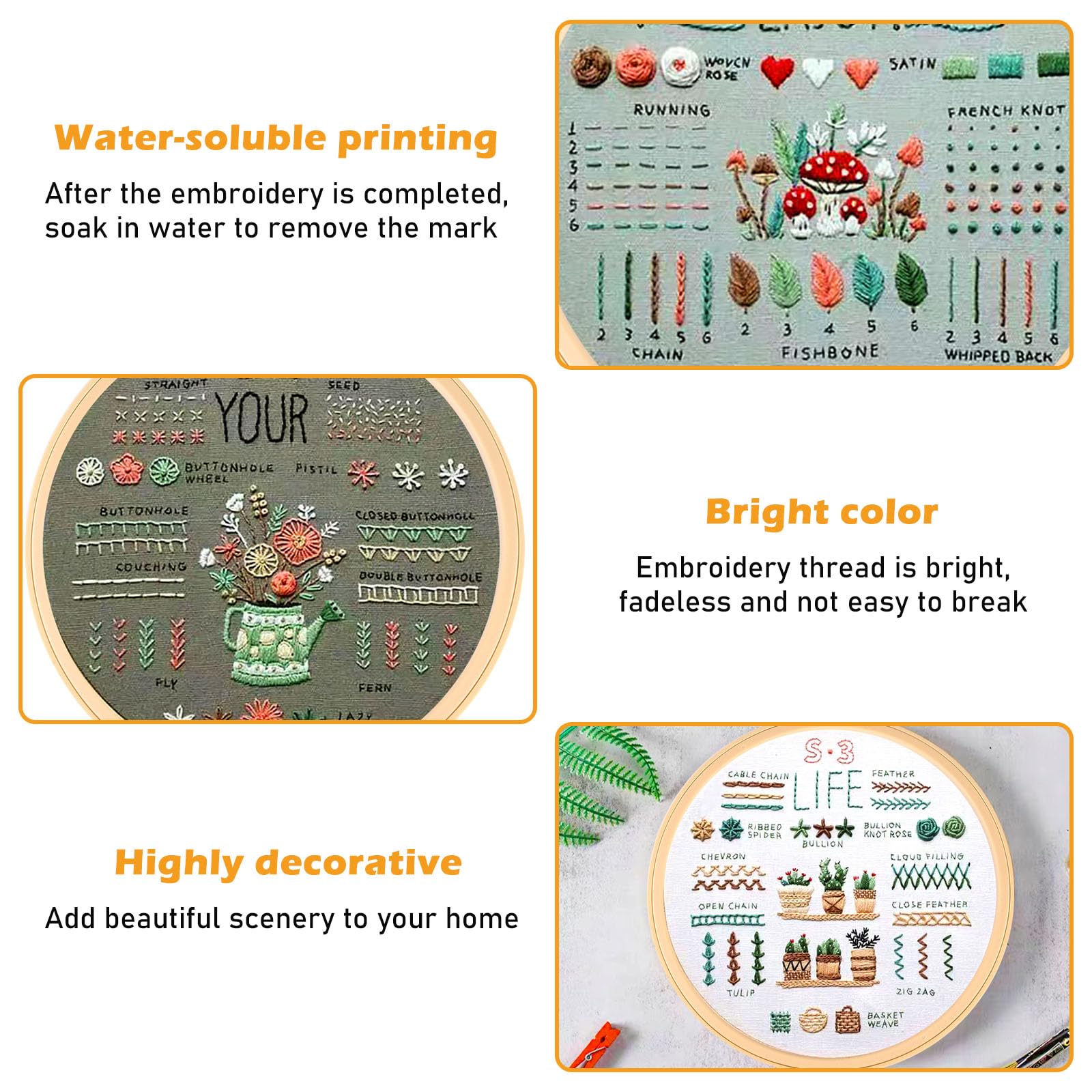 Kit Ricamo Per Principianti - 4 Pezzi Con Motivi Floreali, Telai, Fili E Istruzioni