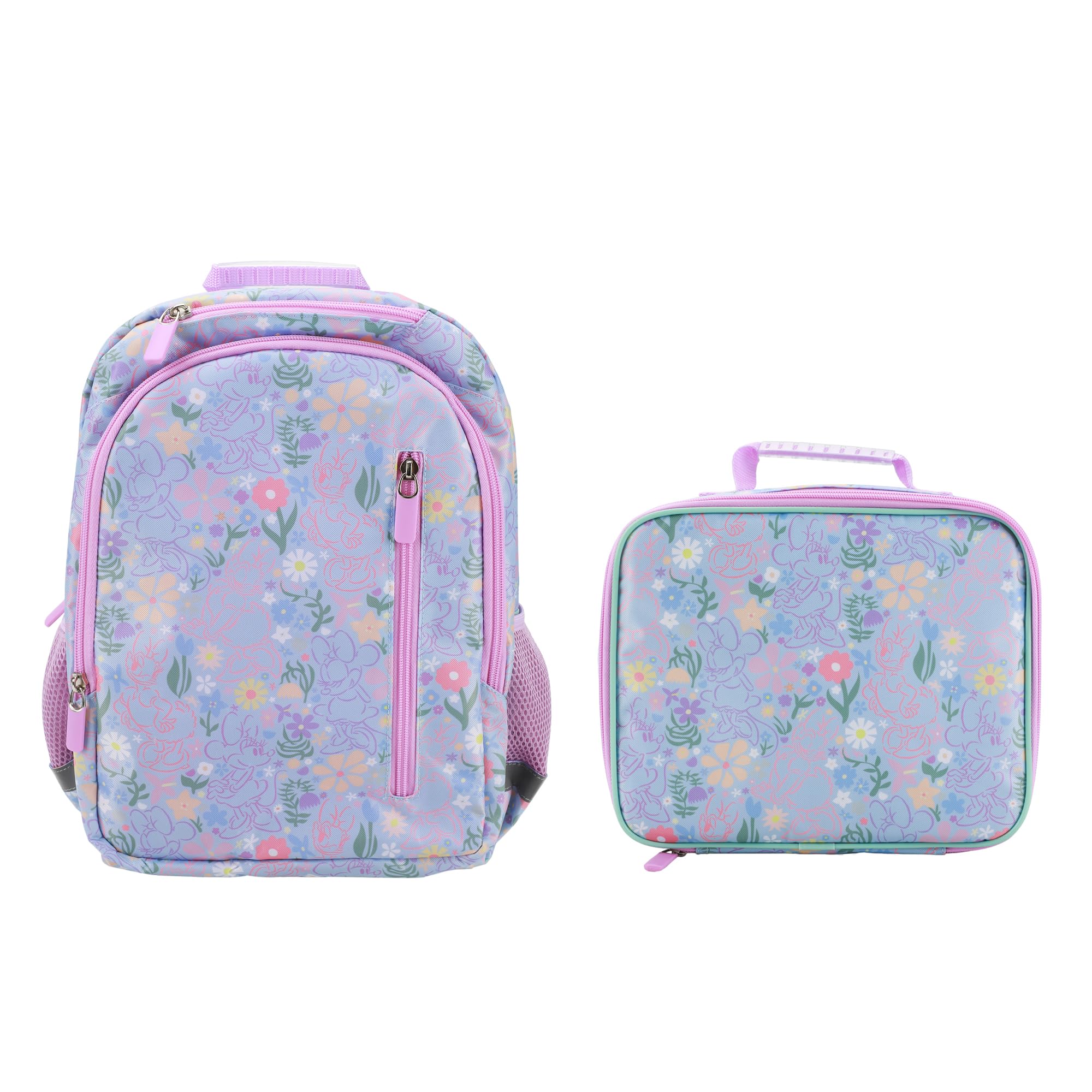 Disney Minnie Mouse & Daisy Florals 2-Piece 14" Toddler Backpack & Lunch Kit Set For girls School And Travel