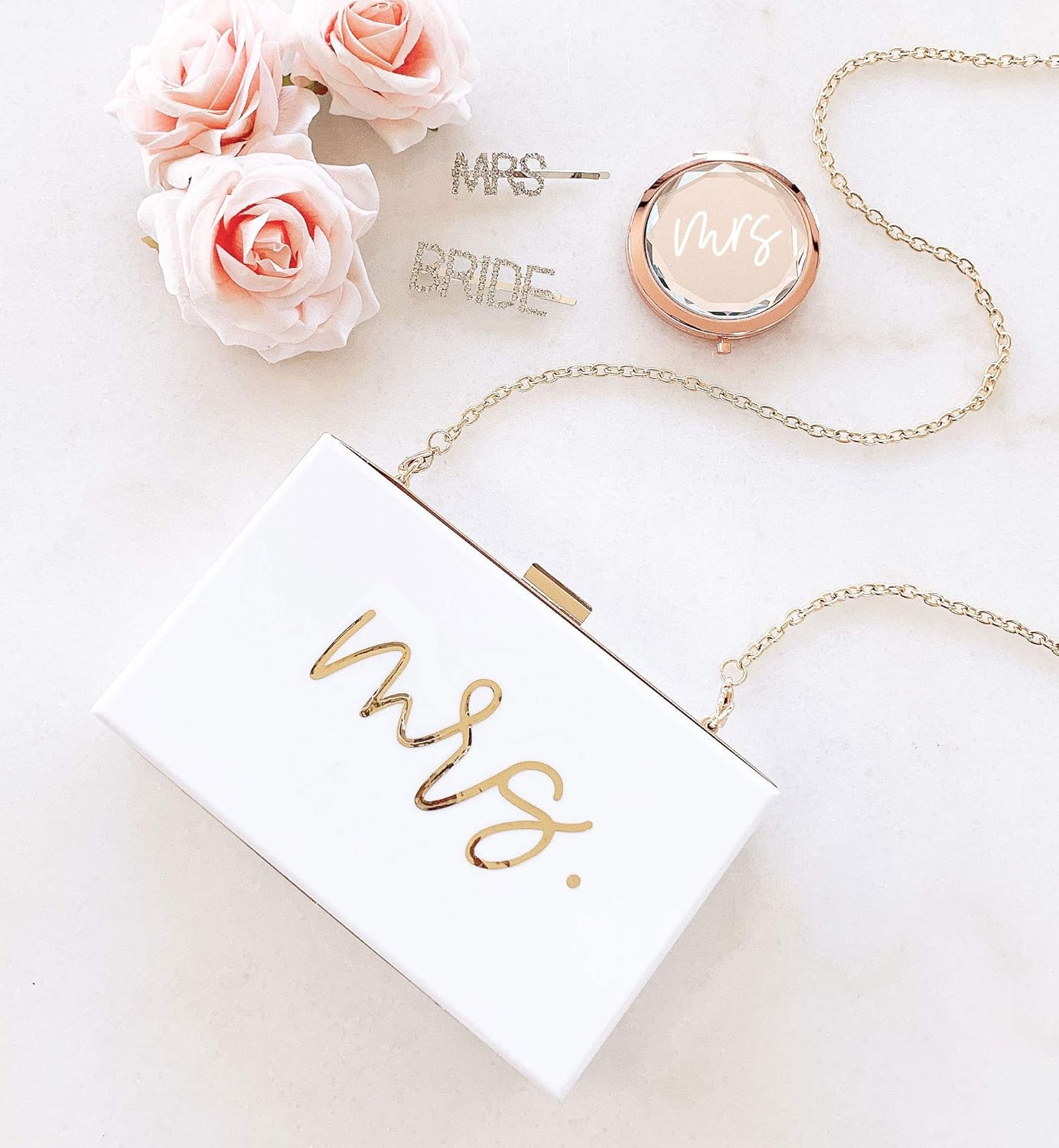 ModParty Mrs Acrylic Clutch Purse | Bridal Shower, Engagement, & Honeymoon Gift | Bride to Be Accessory | Crossbody with Removable Chain | White and Gold - Image 5