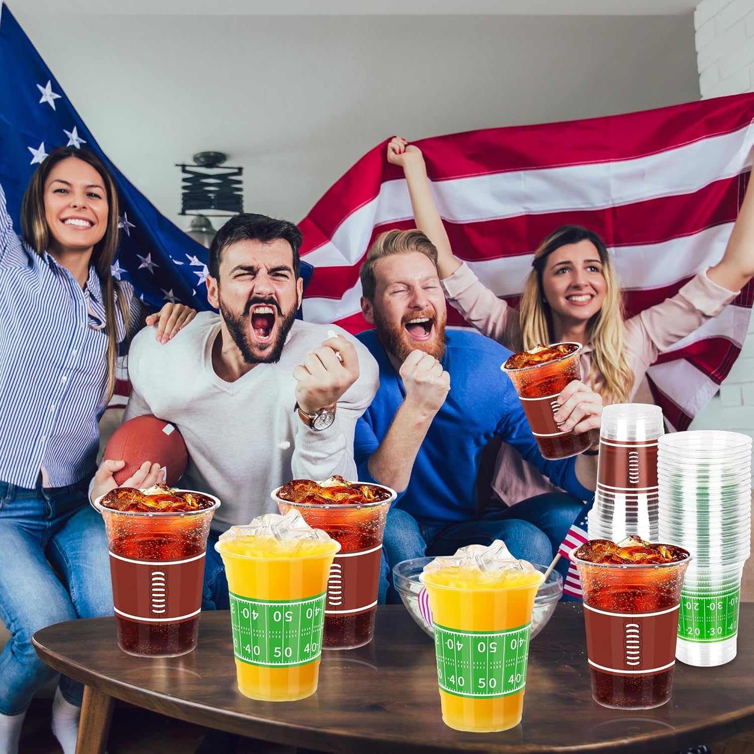 50 PCS Football Cups, 16 OZ Football Party Cups, Thickened Football Plastic Cups, Disposable Clear Drinking Cups in 2 Designs for Football Party Supplies Football Party Decorations Touchdown Favors - Image 5