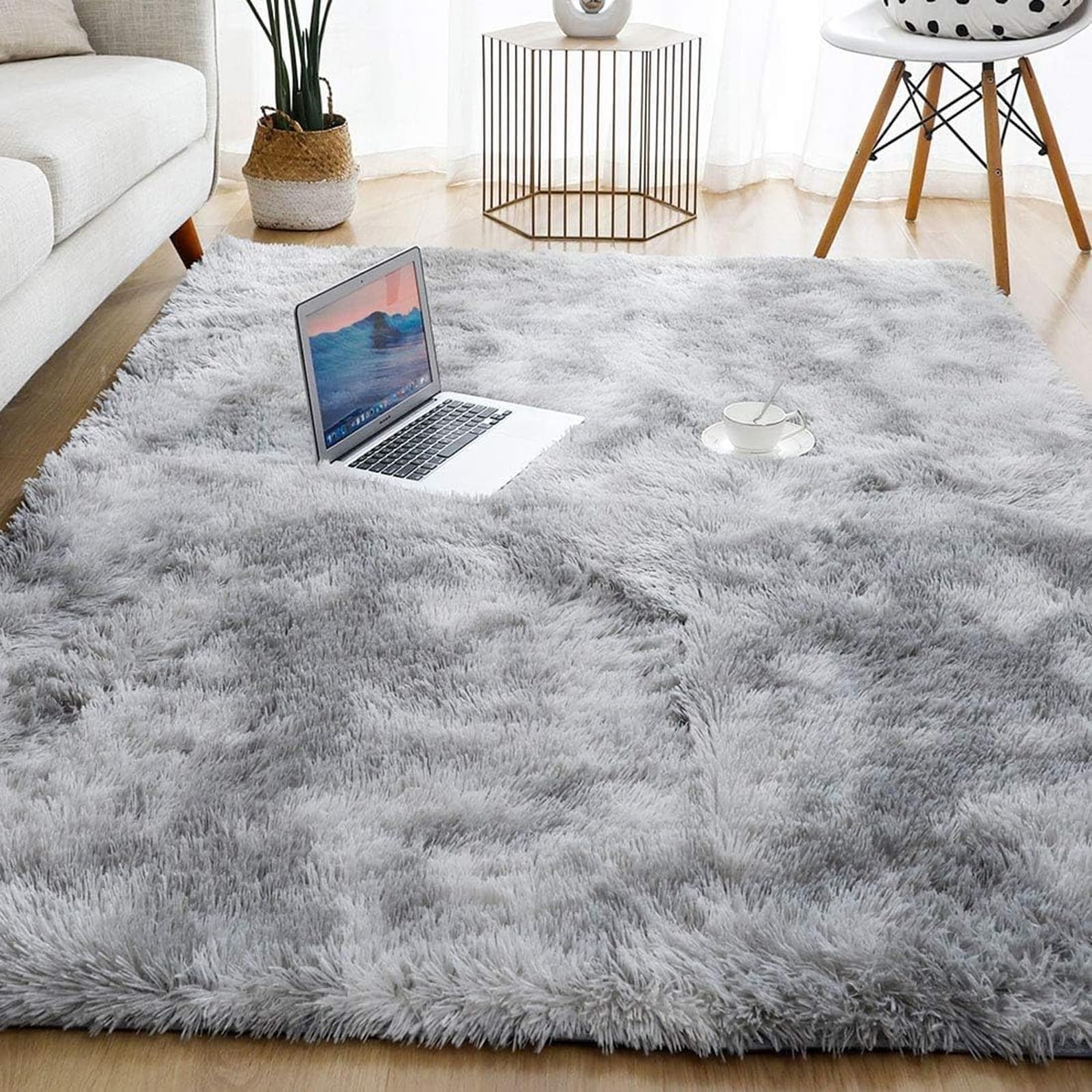 XUEDNGM Area Rugs for Living Room 217 x 300 cm(85 x 118inch) Thick Dense Pile, with Durable, Easy Care, Non-Slip Living Room Area Rugs Bedside Ultra Soft Shaggy Rugs, Light Grey