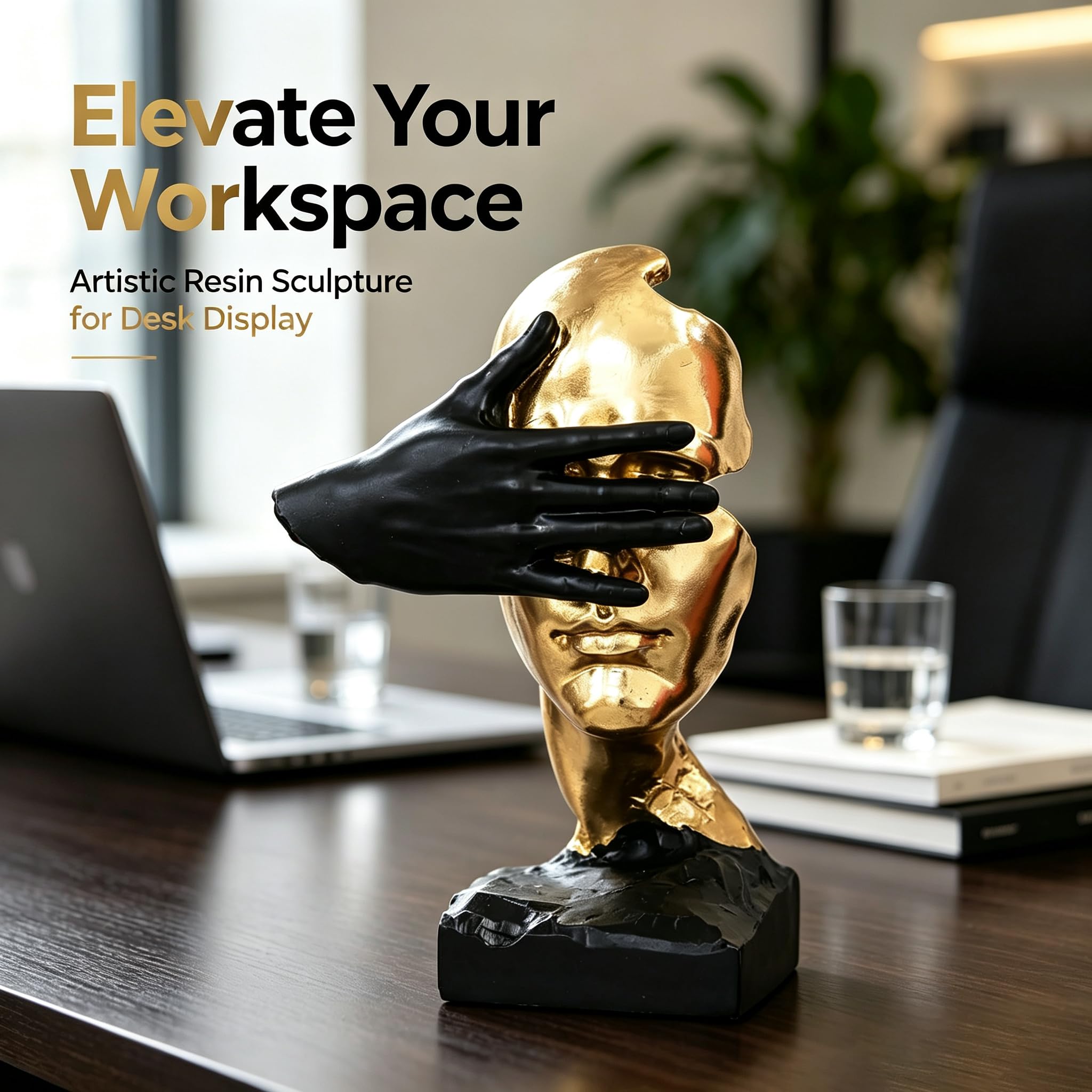 Złota czarna dekoracja artystyczna figurka kobiety twarz 30 cm statuetki myśliciela do wystroju domu, figurka kolekcjonerska, dekoracje stołu do salonu, sypialni, biura, na biurko, półki na