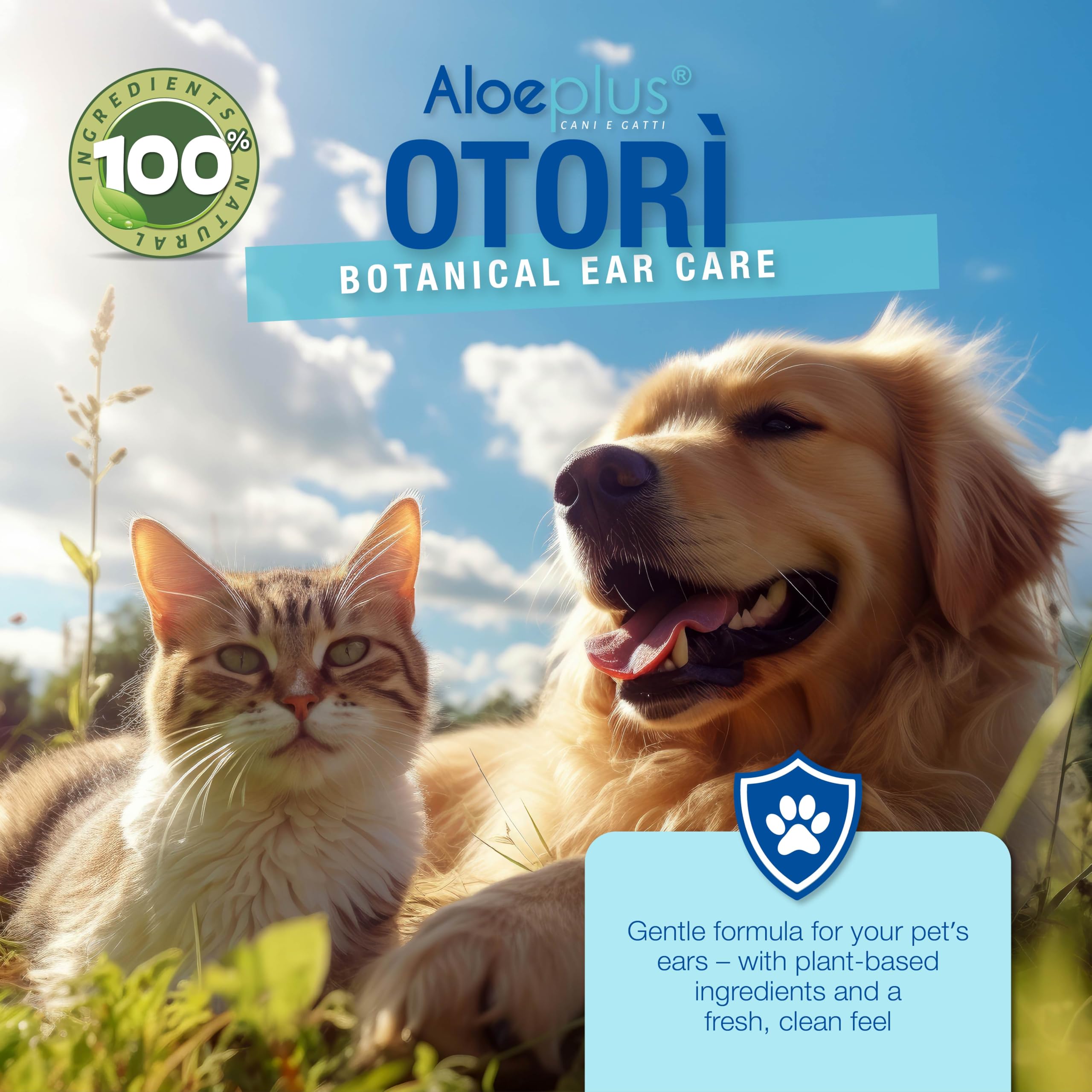 ALOEPLUS Otorì Detergente Orecchie Cane 125ml - per Pulizia Orecchie Cane e Gatti, 100% Naturale Aloe Arborescens BIO, Tea Tree Oil, Azione Emolliente e Lenitiva contro Prurito Cane (1.Confezione)