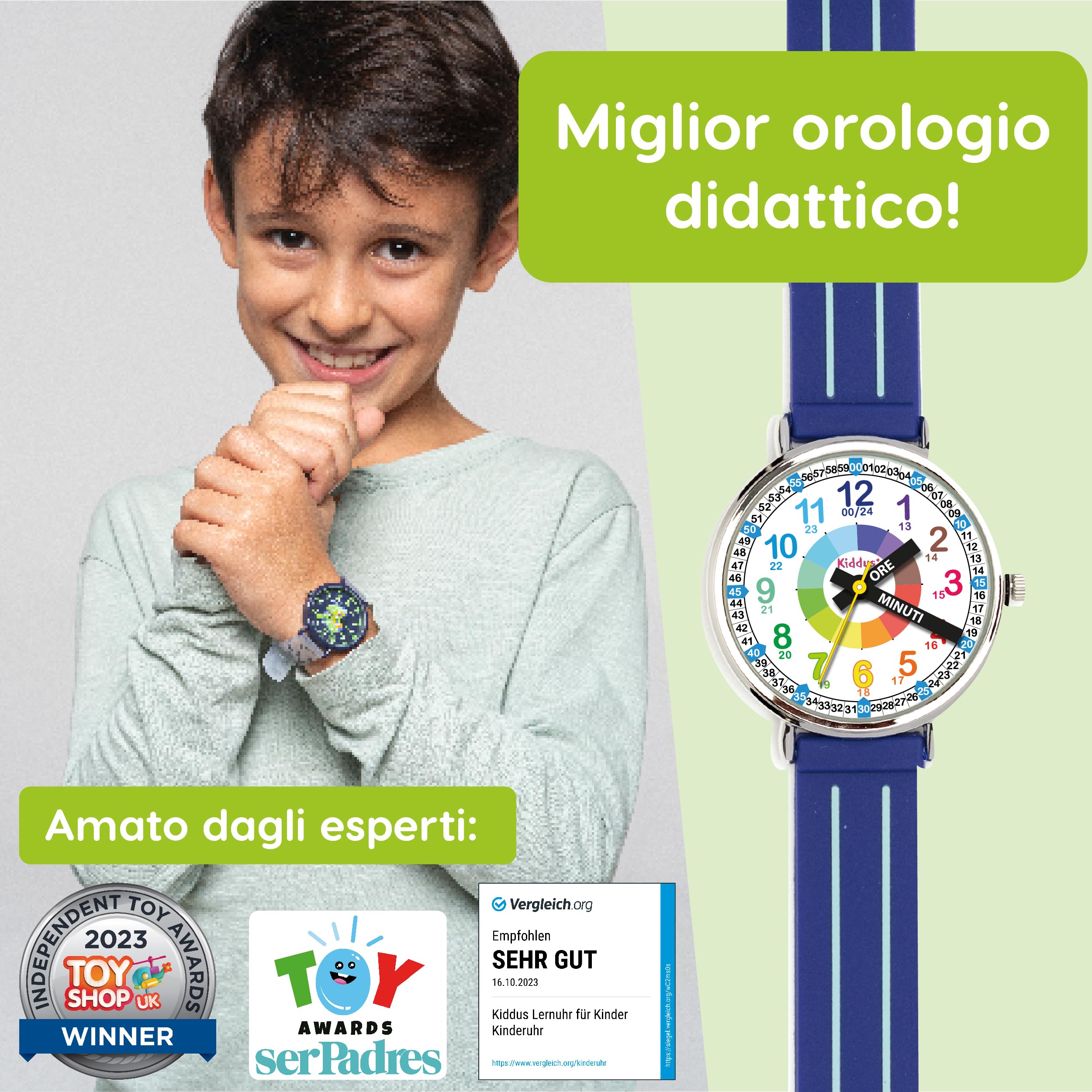Kiddus Orologio Educativo per Bambino e Bambina dai 5 ai 10 Anni, Impermeabile 5ATM, Orologio Analogico Didattico per Imparare l'Ora, Movimento Giapponese