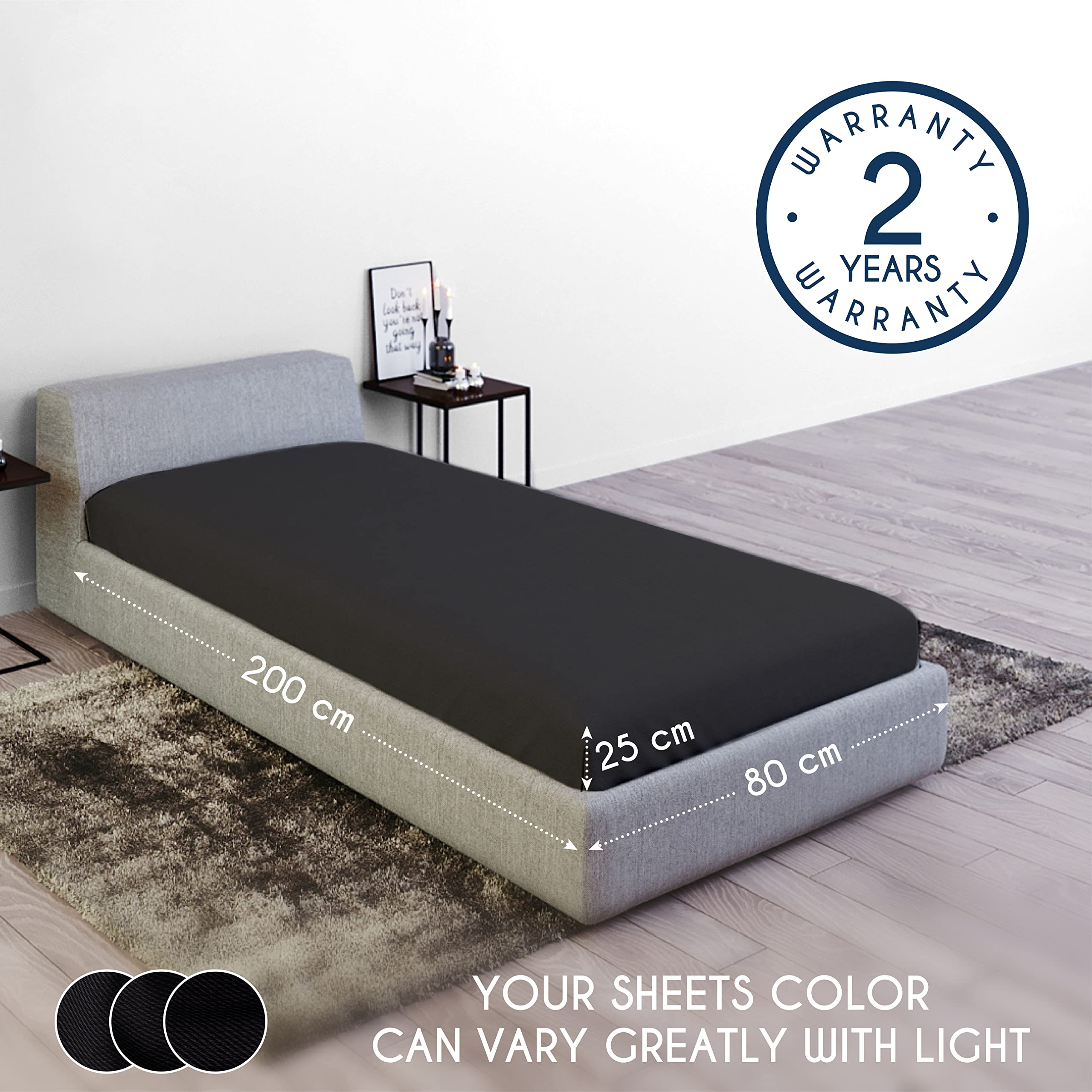 Dreamzie - Fitted Sheet 80 x 190/200-100% Jersey Cotton Oeko Tex Certified - Black - Fitted Sheet 80 x 190/200 Cotton - Image 2