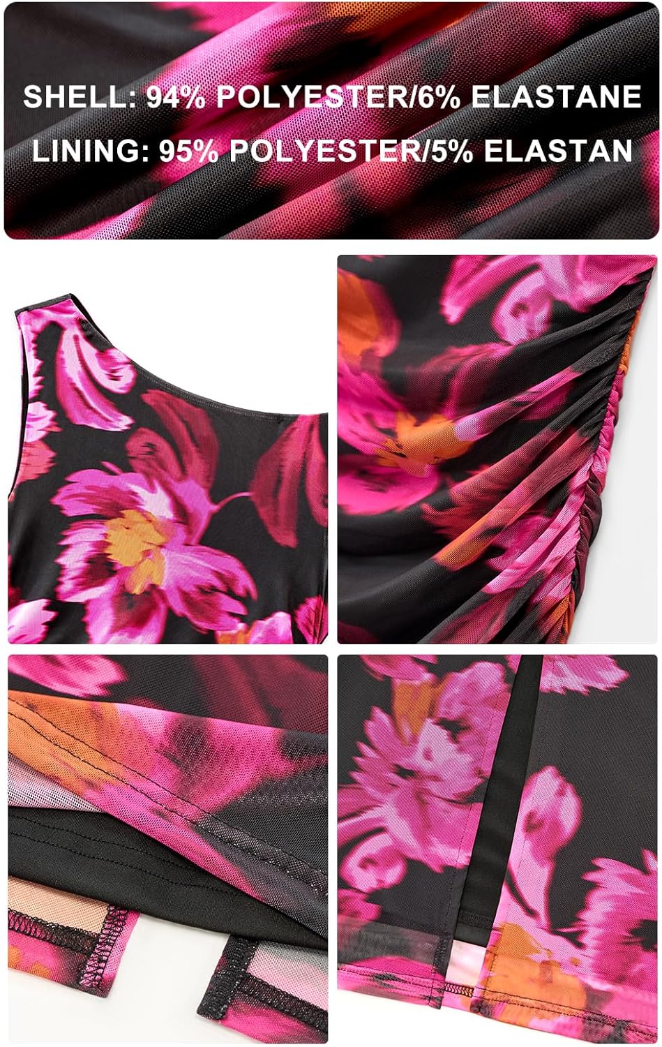 PRETTYGARDEN Women's 2026 Summer Floral One Shoulder Maxi Dress Wedding Guest Ruched Mesh Bodycon Long Cocktail Dresses - Image 5