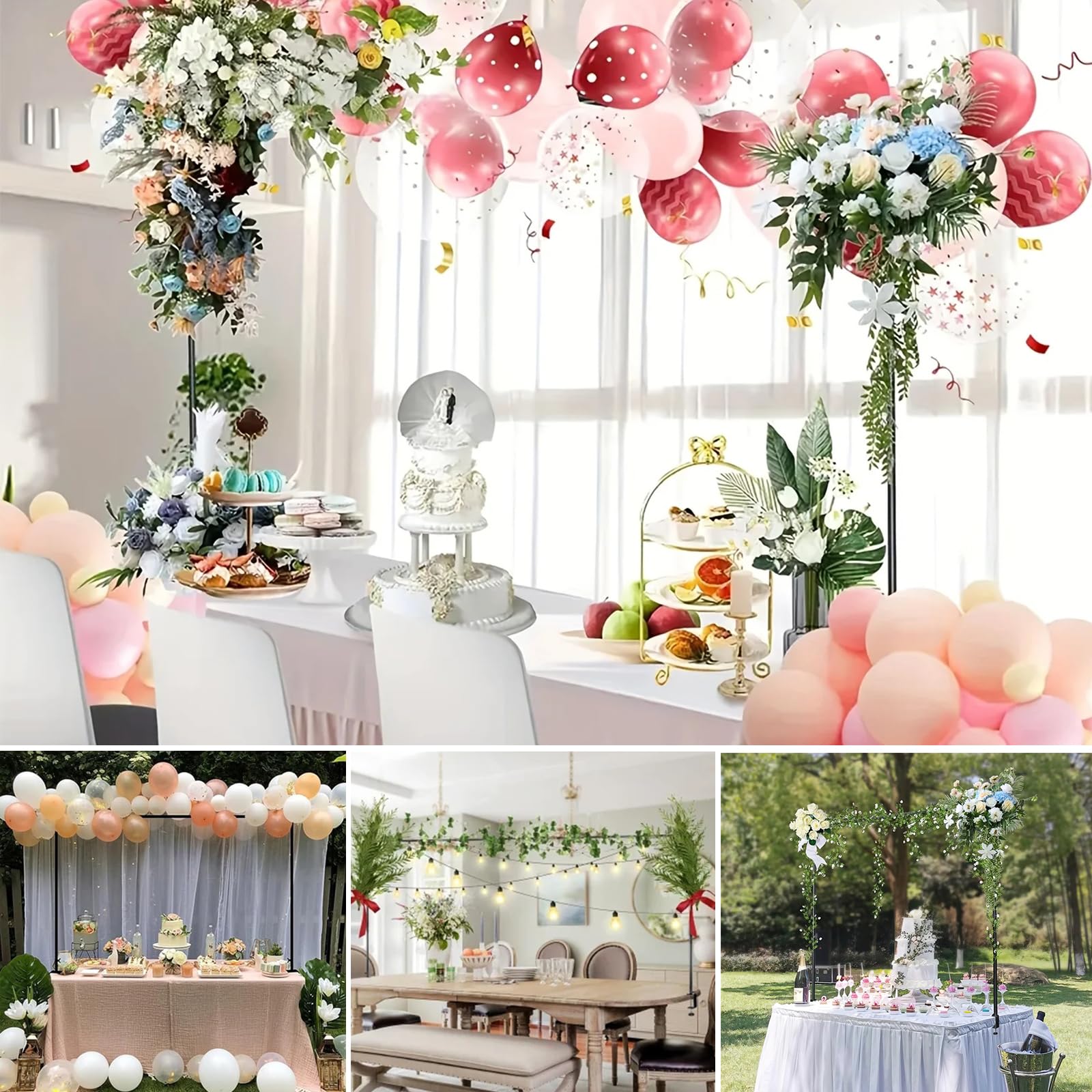 Marco de mesa decorativo, 86-242 cm, arco de mesa ajustable con pinzas, soporte de arco de mesa de metal para cumpleaños, boda, fiesta, decoración de aniversario