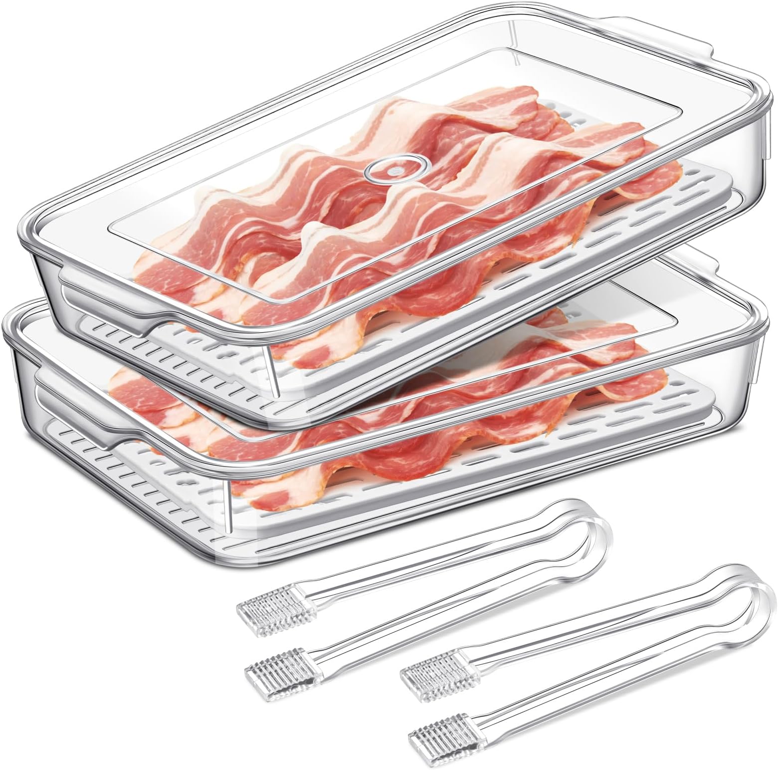 Gandeer 4 Pack Bacon Container for Refrigerator with 2
