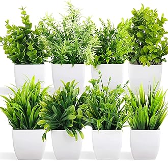 Dekorly Artificial Potted Plants 8 Pack Artificial Plastic Eucalyptus Plants Small Indoor Potted Houseplants, Small Faux Plants for Home Decor Bathroom Office Farmhouse (Set 0F 8)