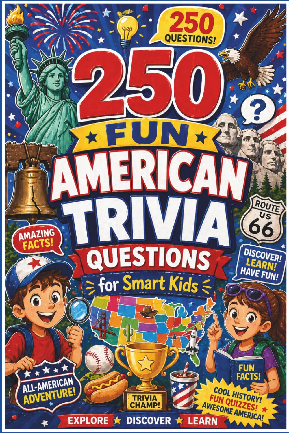 250 Fun American Trivia Questions for Smart Kids: A Patriotic USA Fact Book for Kids & Families 250 Surprising, Not-So-Basic American History Facts They Never Taught You in School