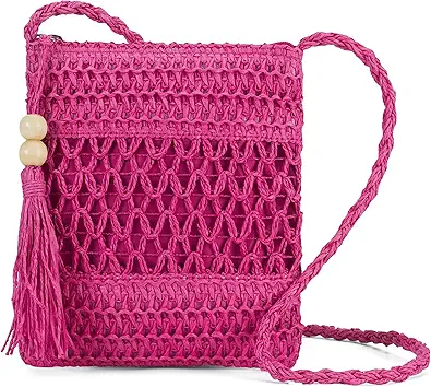 Straw Crossbody Bags for Women Small Straw Purses for Women Beach Purse for Summer Vacation Pink