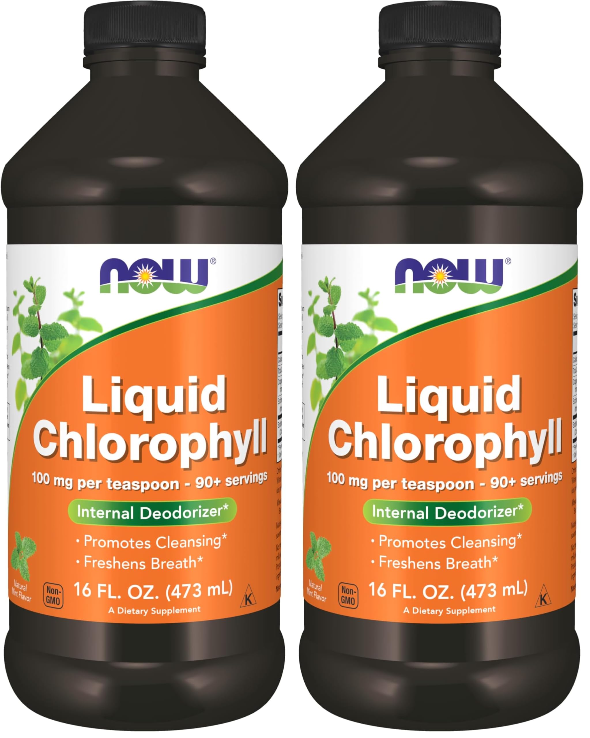 NOW Supplements, Liquid Chlorophyll, Super Concentrated, Internal Deodorizer*,Boost Energy, Mint Flavor, 16-Ounce (Pack of 2)