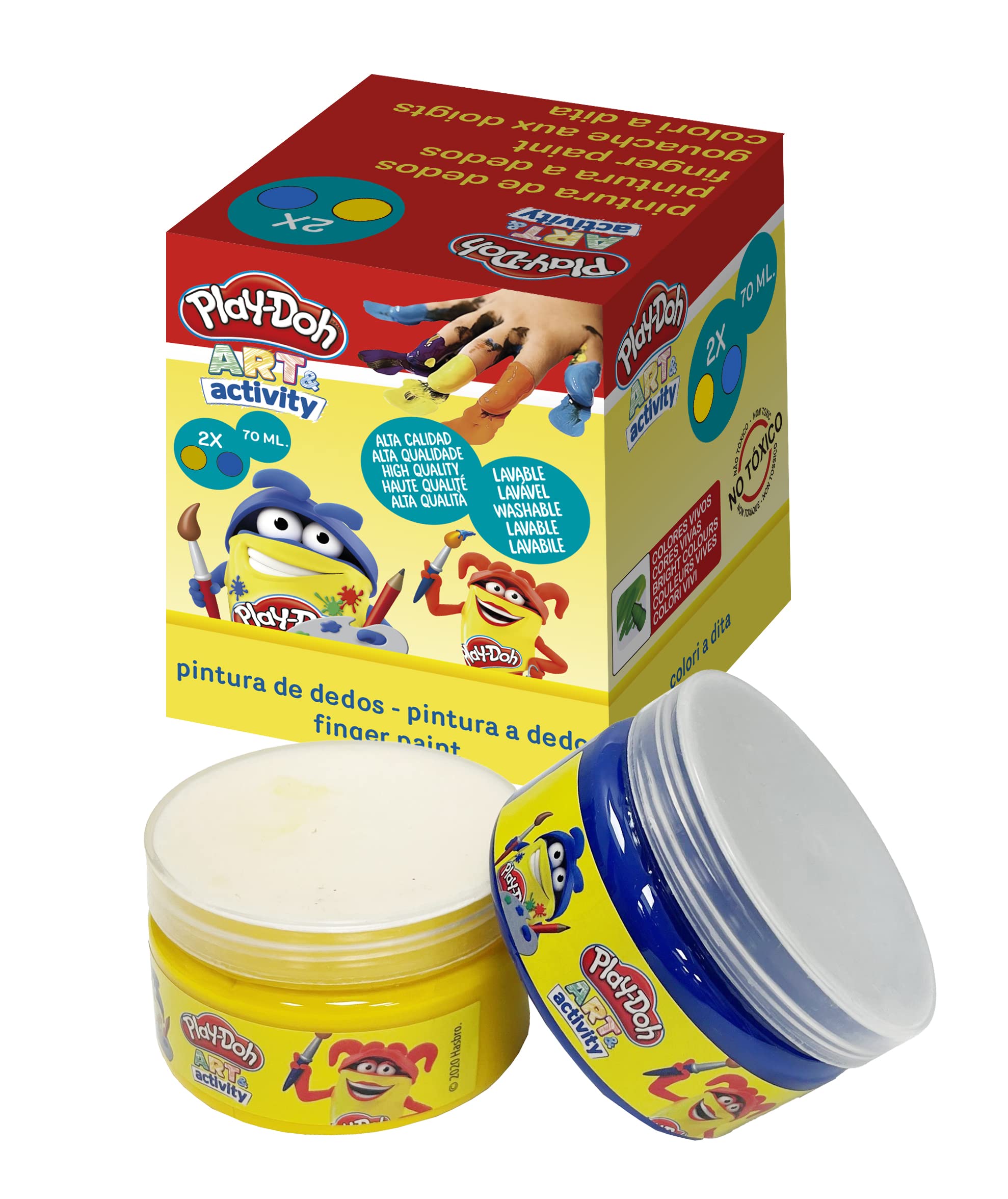 Play Doh - Pack de 2, Pintura de Dedos Infantil, Colores Amarillo y Azul, 2 x 70 ml Cada Uno, Producto Oficial (CyP Brands)