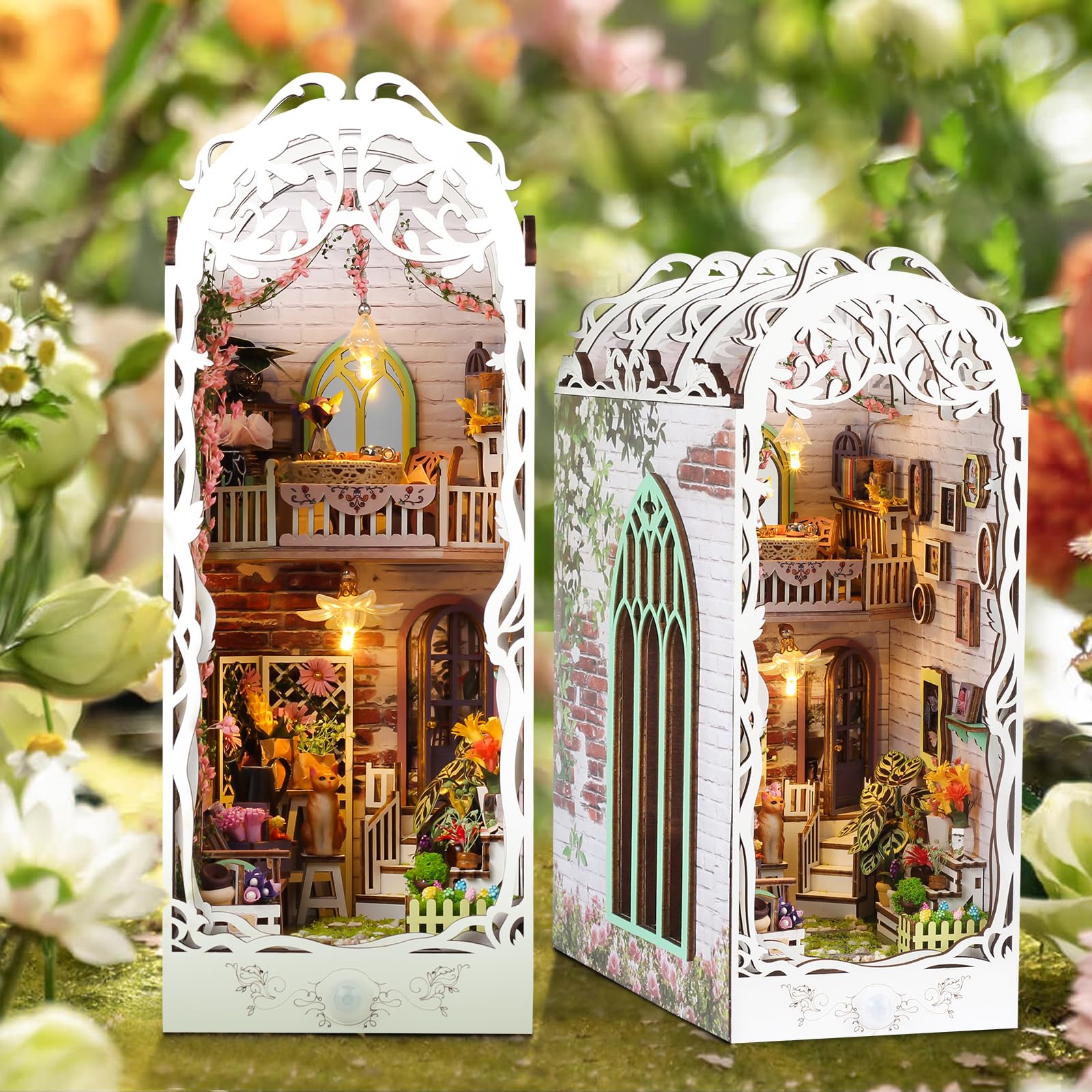 JONRRYIN Book Nook – Casa De Muñecas En Miniatura Con Luces LED, Muebles Y Jardín, Kit DIY De Madera 3D Para Adultos Y Coleccionistas