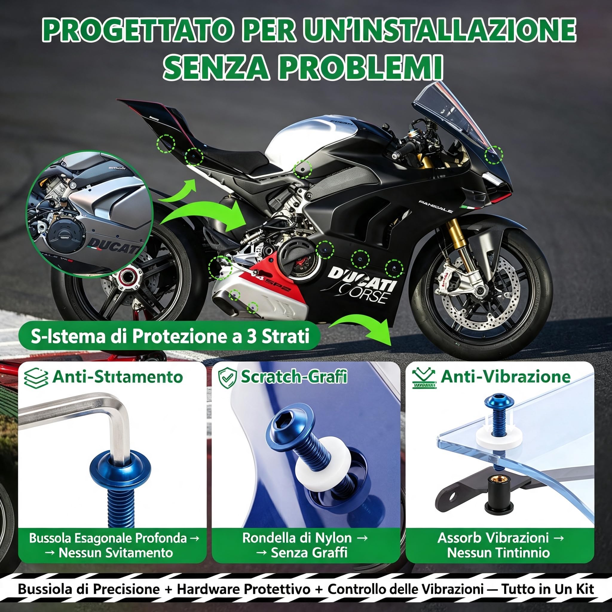 Kit di 207 bulloni per carenatura moto, assortimento di hardware in acciaio inossidabile 304 zincato blu, viti a testa esagonale M5 M6 con clip, dadi e rondelle in nylon per carrozzeria