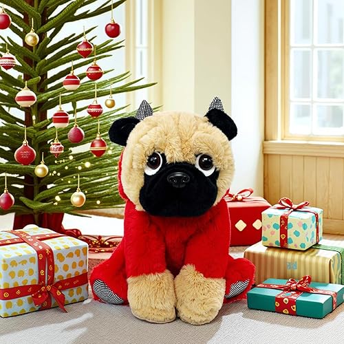 Miniatura 5 de JoyAmigo Adorable animal de peluche de carlino vestido con un disfraz de diablo, suave cachorro de perro con traje de demonio para niños o amantes