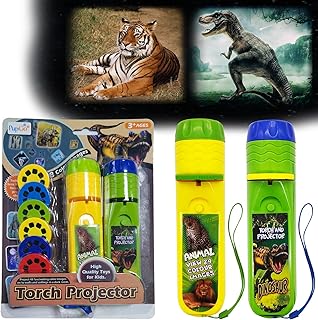 Pup Go Pack of 2 Dinosaur & Wildlife Torch with Projector, 6 Disks and 48 Pictures, Suitable for Children Over 3 4 5 6 7 Years, Projection Toy, Story Toy Before Bedtime