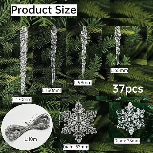 Miniatura 6 de 36 adornos de cristal de Navidad, colgantes de copo de nieve de Navidad, juego de adornos de acrílico transparente para Año Nuevo, boda, decoración