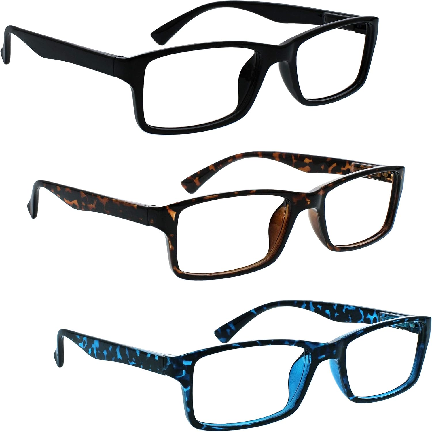 OPULIZE PEP Classic Reading Glasses for Women Men Scratch Resistant Rectangular Frame with Spring Hinges, Black, Brown