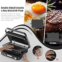 Vista 9 de CATTLEMAN Prensa de Parrilla Panini Sandwichera con Placas Extraíbles, 1600W, 5 en 1 Parrilla y Plancha Interior Sin Humo con Termómetro para Carne