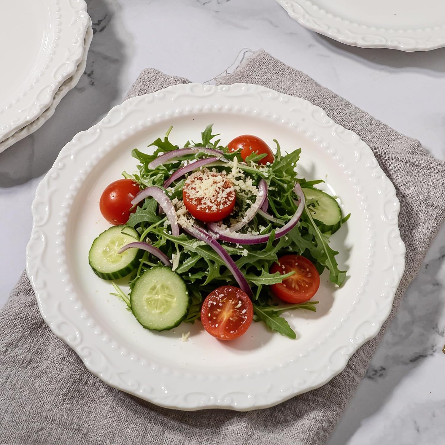 Ceramic Dessert Plates Set of 4,7 Inch Small White Plates for Dinner,Appetizer,Salad,Cake,Dishwasher Safe