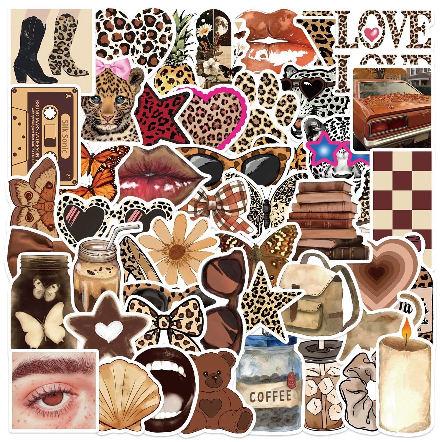 Lot De 50 Autocollants Léopard Pour Enfants, Adolescents, Adultes, Garçons Et Filles, Pour Ordinateur Portable, Skateboard, Bagages, Voiture, Vélo