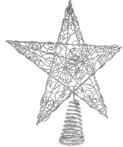 Miniatura 2 de Ornativity - Estrella de plata para árbol de Navidad, decoración brillante con diseño en espiral de Navidad, ornamento de árbol de Navidad de 3D
