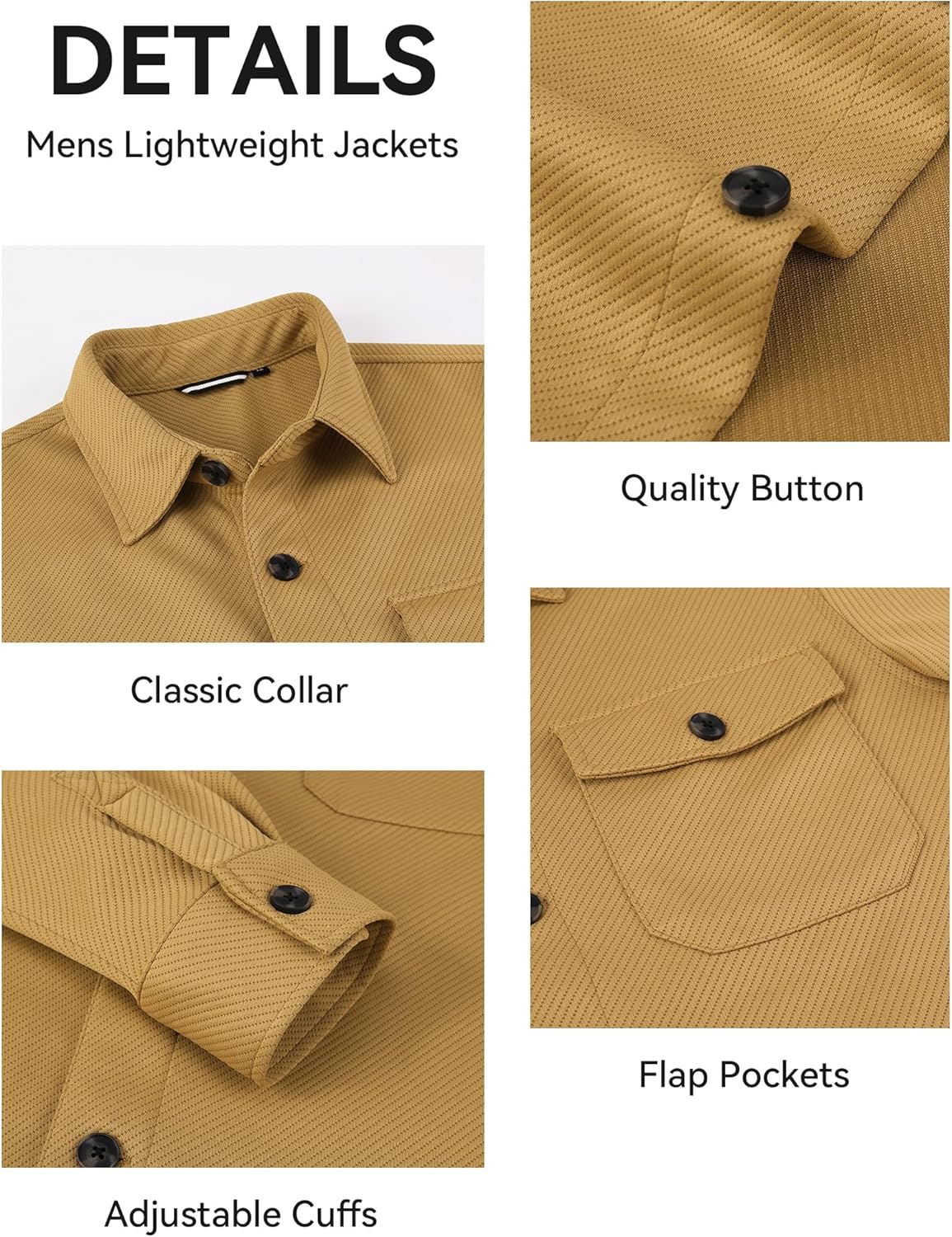 Esabel.C Men's Button Down Lightweight Shirt Jacket Casual Long Sleeve Shacket Wrinkle Free Overshirts With Flap Pockets - Image 5