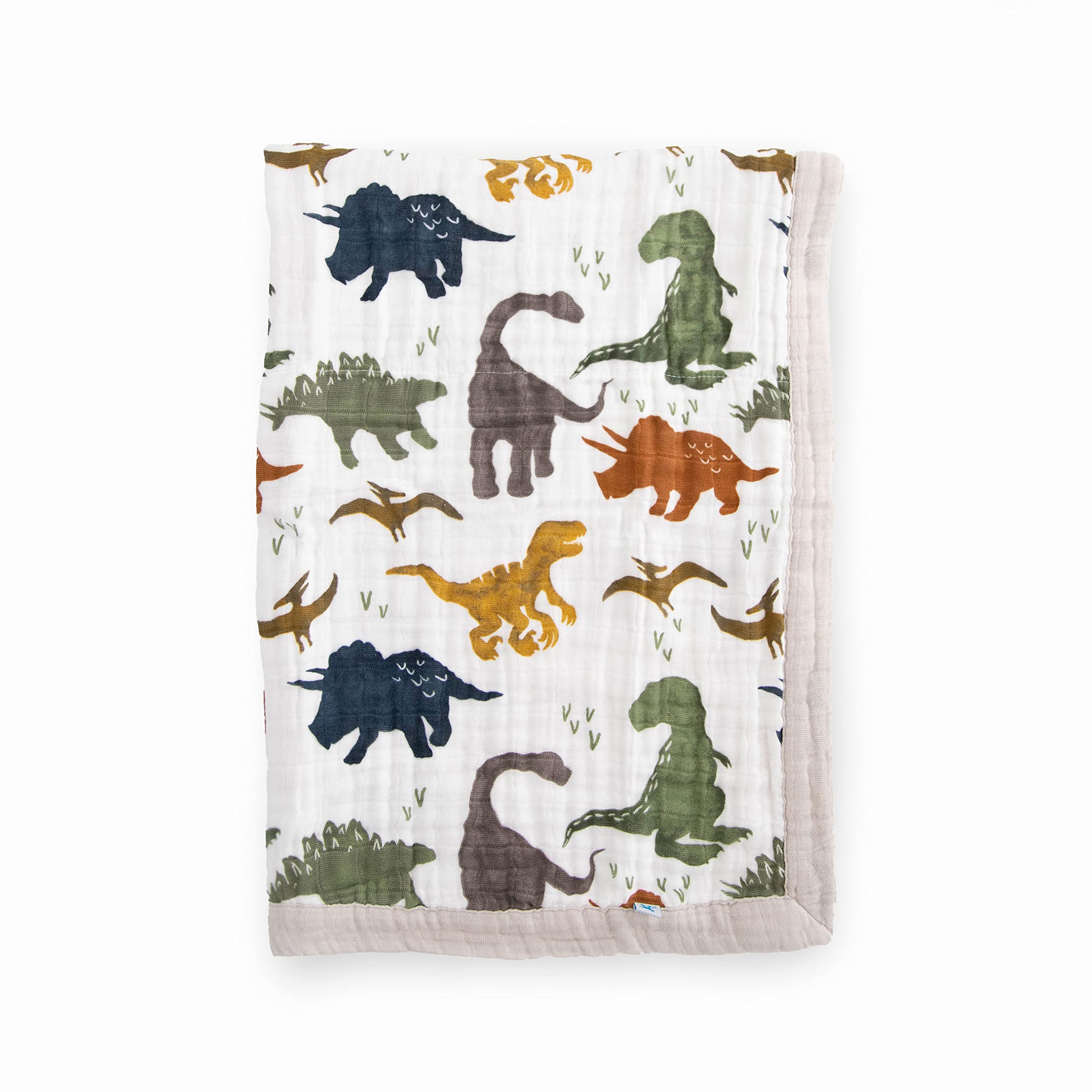 Little Unicorn Newborn Receiving Quilt | Ultra- Soft, Multi-Layered Muslin Fabric | Gift for Newborns &amp; on-The-go (Dino Friends)
