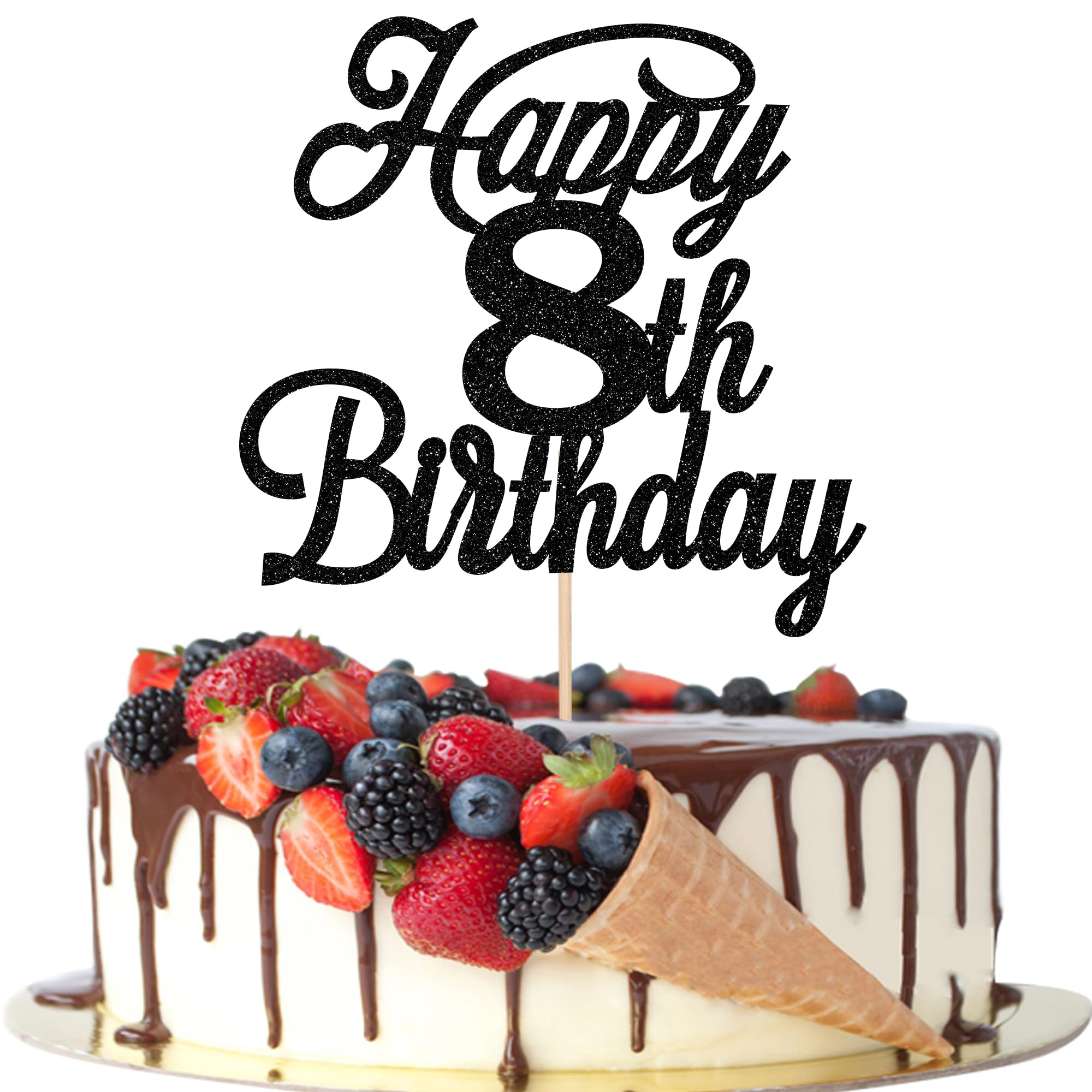 Amazon.com: Rsstarxi 1 Pack Happy 8th Birthday Cake Topper Black