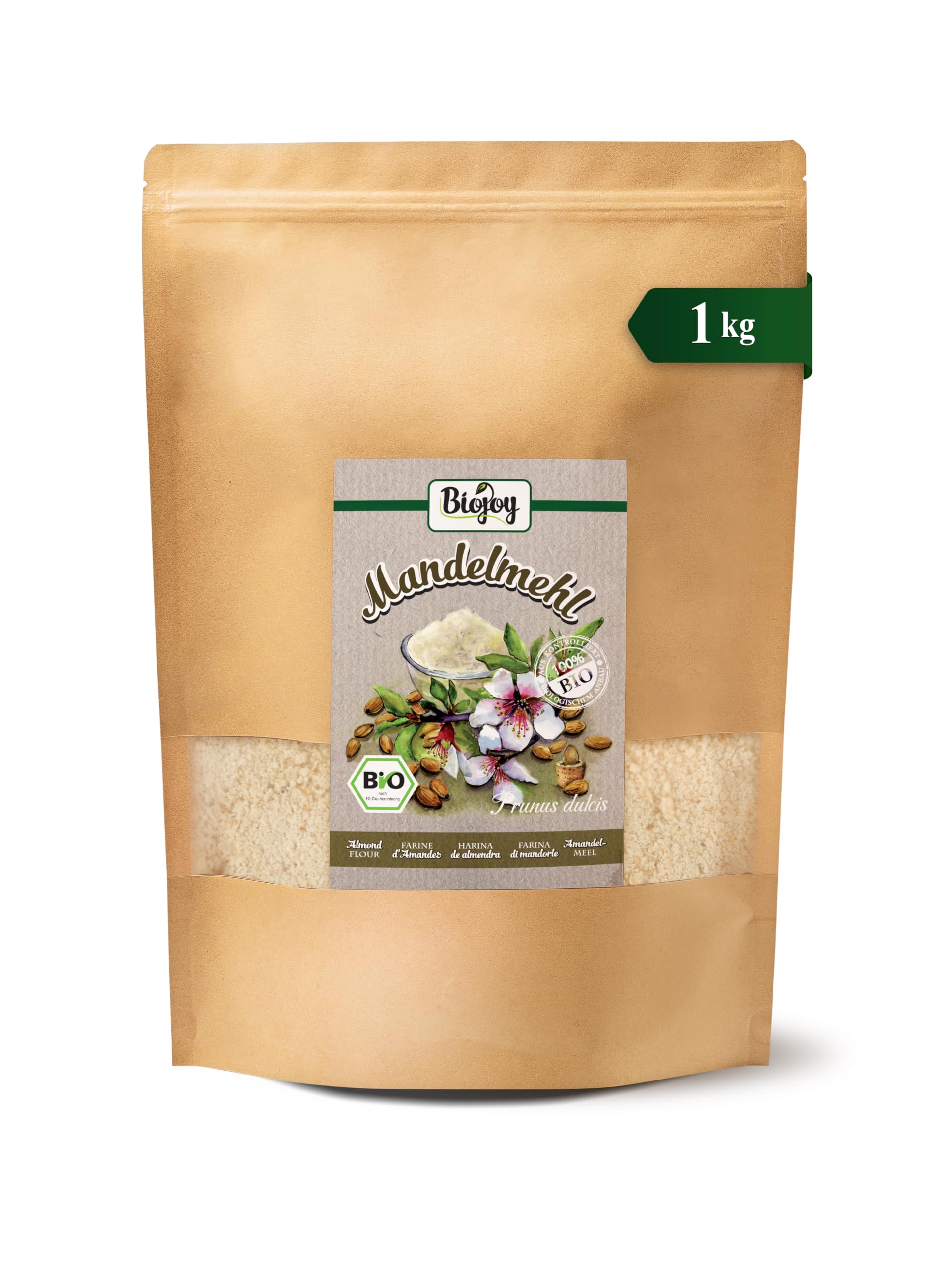 Biojoy Harina de Almendra Desgrasada Ecológica (1 kg), molida suavemente y sin aditivos