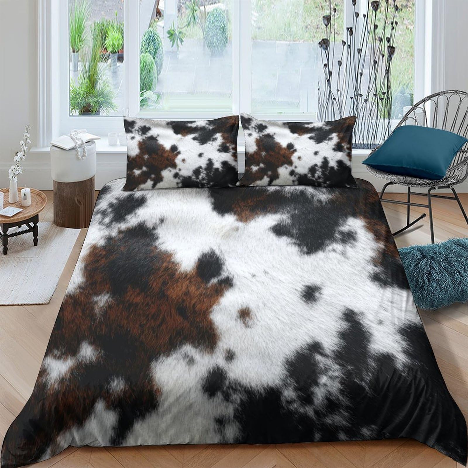Ctjqhvkz Style-1 3D Printed Cowhide Pattern Fitted Sheet Microfiber Soft Brown Black White Mattress Cover For Bedroom Guest Room Decor Single（135X200cm）
