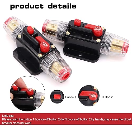 Miniatura 2 de 2 piezas, interruptor automático de sobrecarga en línea de suministro de audio, restaurable 30 A, 40 A, 50 A, 60 A, 100 A, 150 A, 12 V-24 V CC, 2