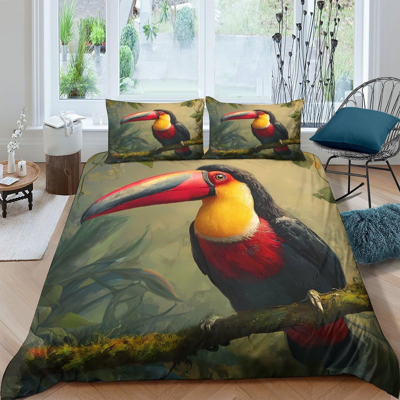 Ctjqhvkz Style-9 3D Printed Toucan Jungle Fitted Sheet Microfiber Soft Anti-Slip Mattress Cover For Bedroom Guest Room Decor Single（135X200cm）