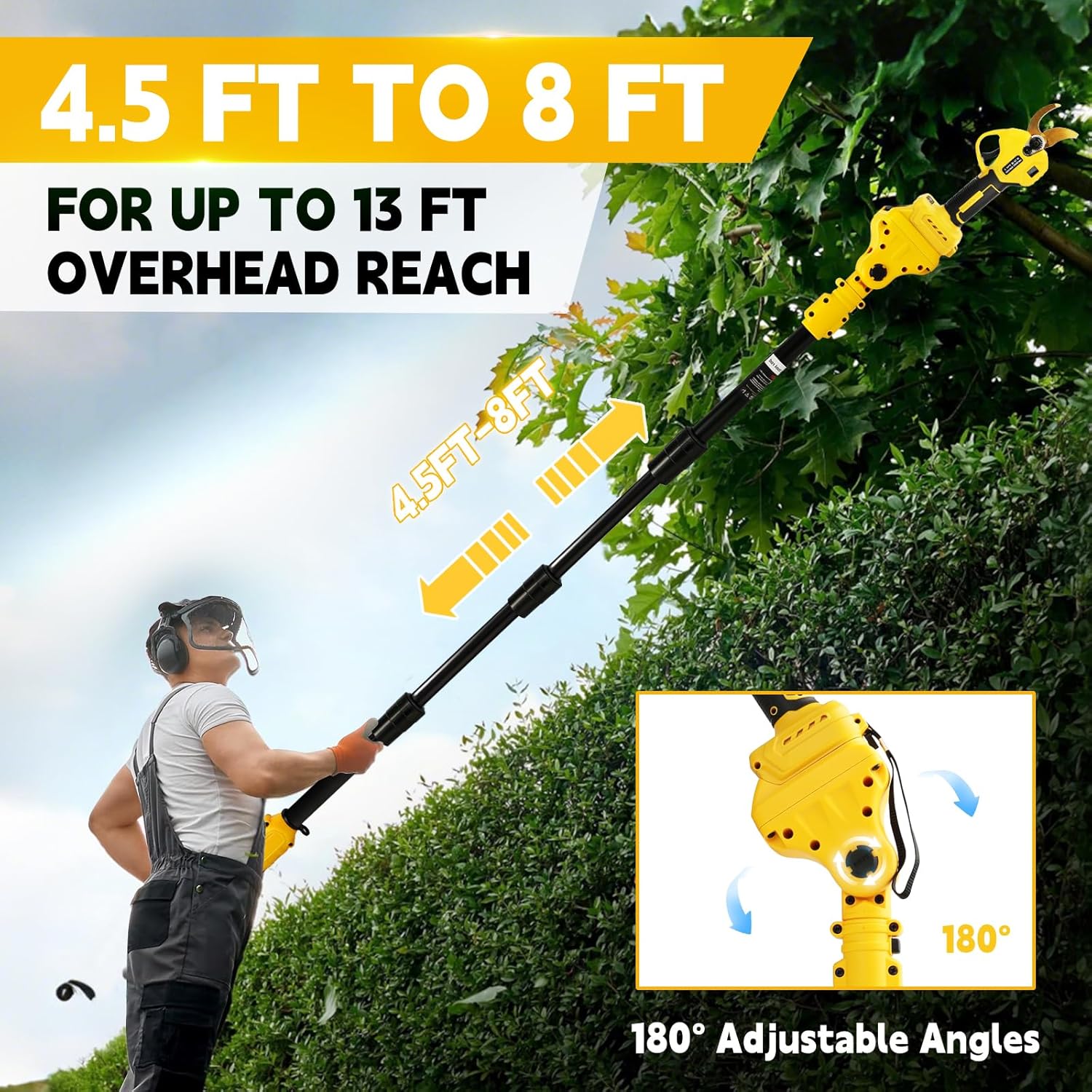 Electric Pruning Shears Compatible with DeWalt 20V Max Battery, Cordless Garden Shears with Telescopic Pole, 30mm Cutting Diameter Pole Pruner Garden Tool(Battery Not Included)