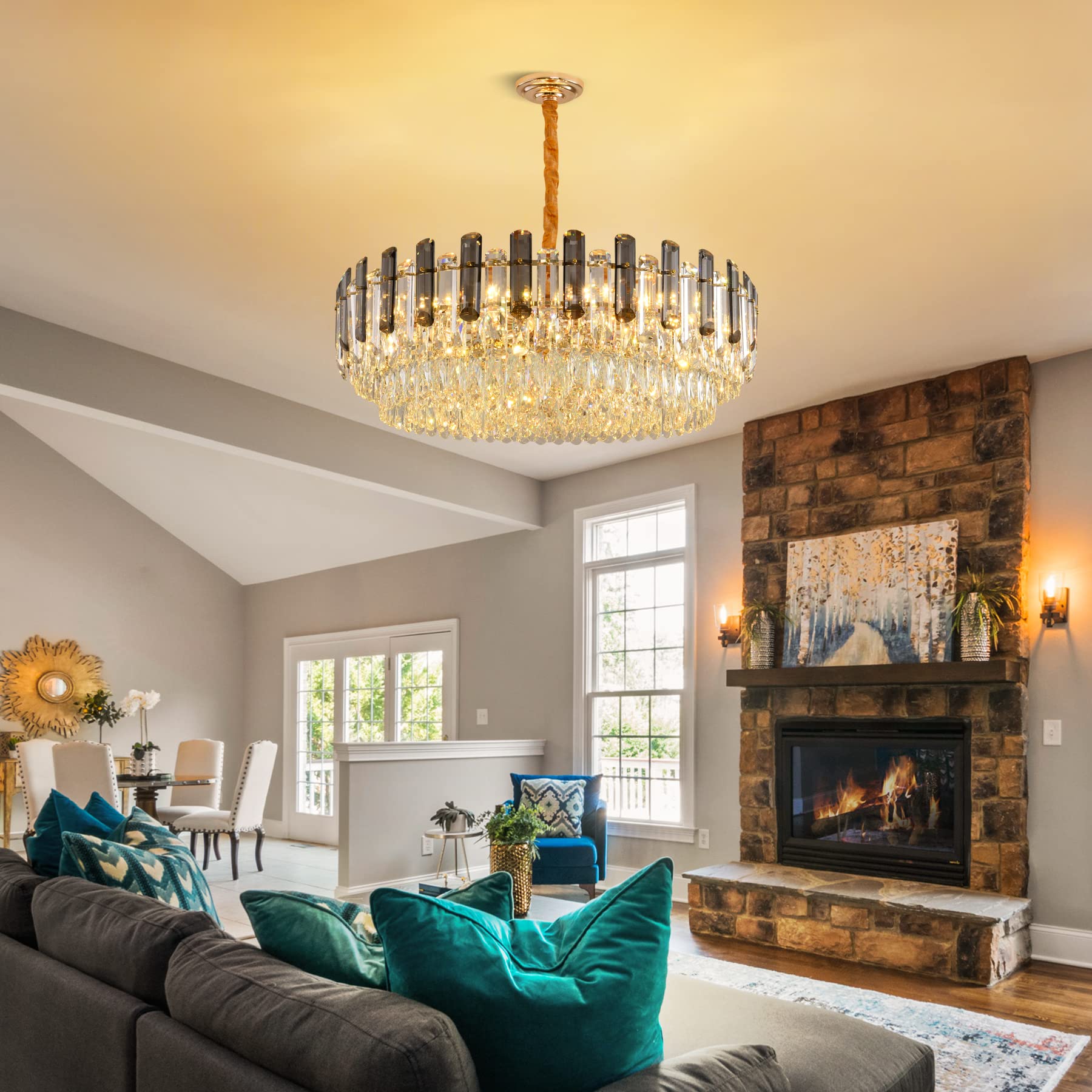 ERNOPEBO Crystal Chandelier Lighting Modern Contemporary Gold Chandeliers Pendant Ceiling Lamp Lights Fixture for Living Room Dining Table Room Bedroom Hotel Showroom W31.5