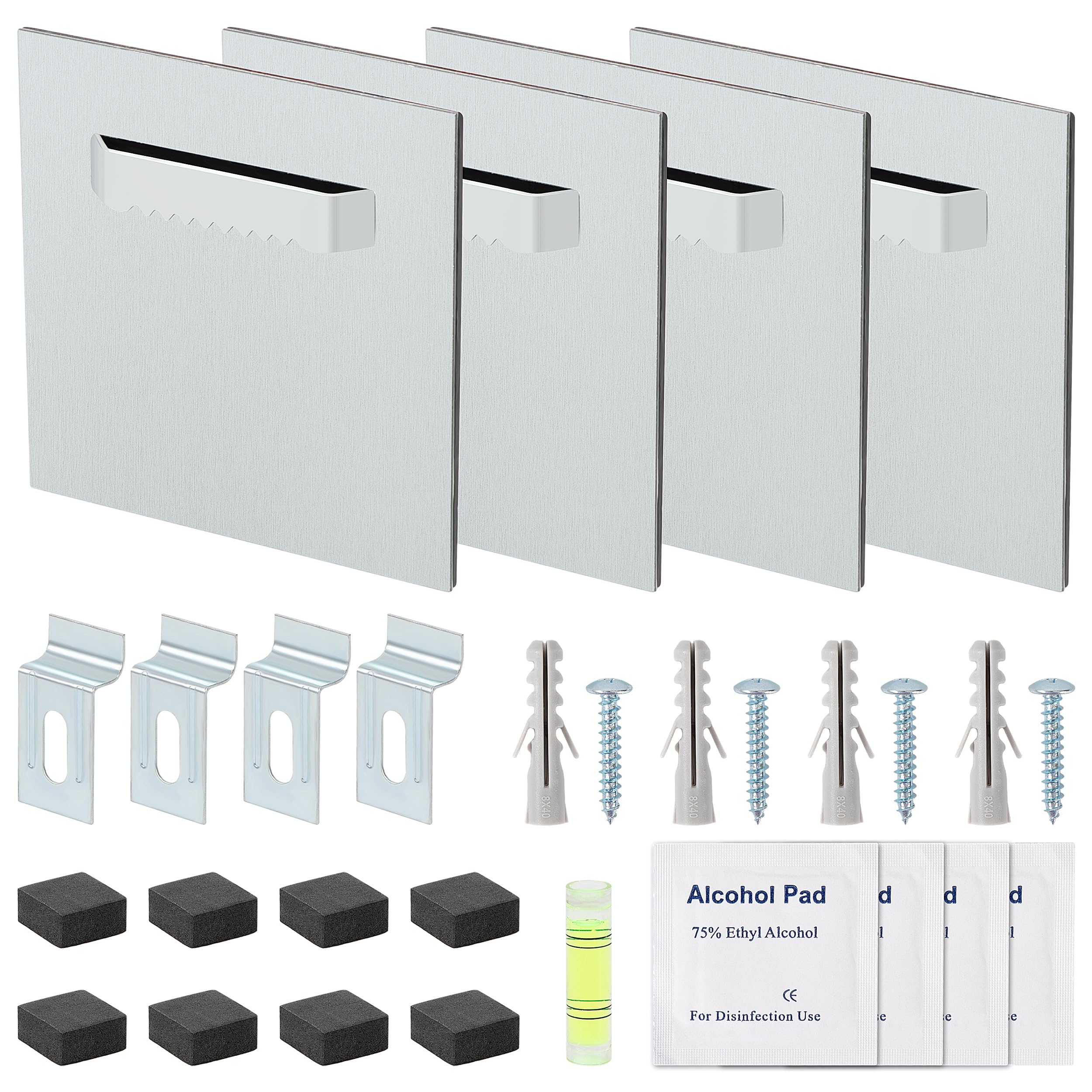 Self-Adhesive Picture Hooks 4 Pieces Aluminium Dibond Suspension up to 5 kg Picture Hangers for Adhesive Hooks, Picture Hangers, Aluminium Composite Panels with Additional Devices