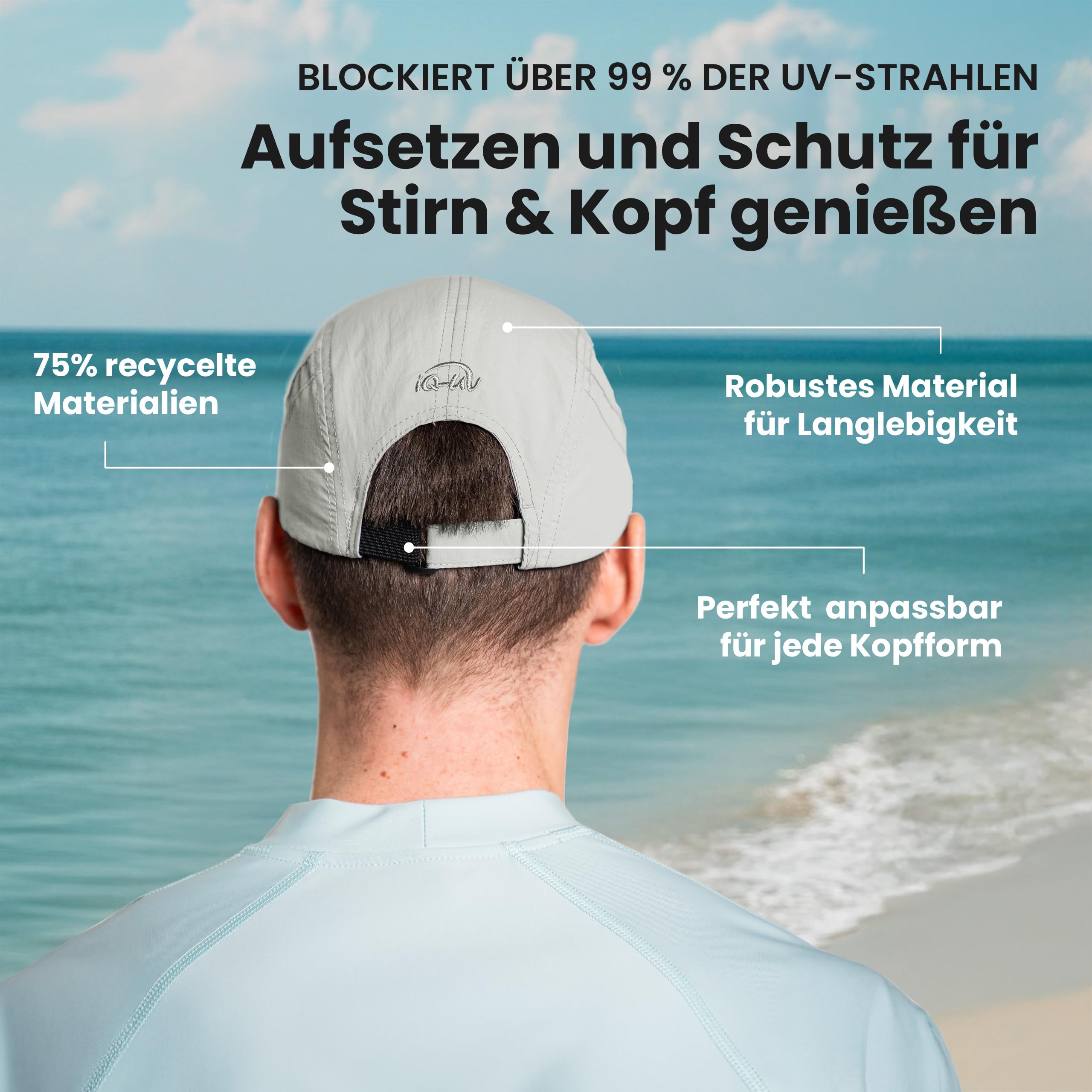 iQ-UV Erwachsenen UV-Schutz Kappe - Unisex - 55-61cm - Atmungsaktive Frauen & Herren Cap für Sommer - Laufkappe, Sonnencap - Basecap Herren für Sommer ideal für Outdoor-Aktivitäten