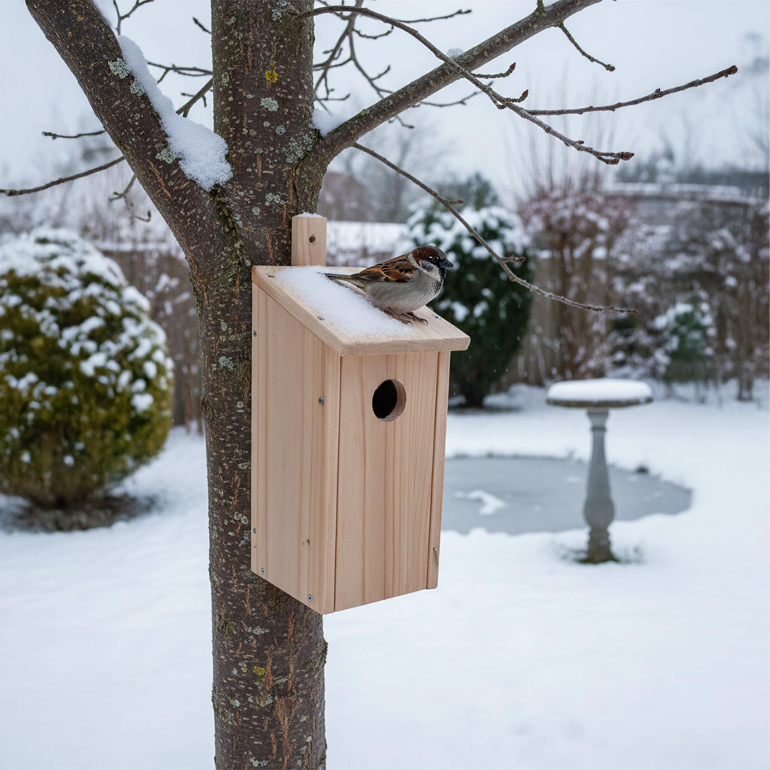 Relaxdays Kit de 2 Cajas Nido para pájaros, Orificio 32 mm, Madera de Abeto Natural, 26x12x13,5 cm