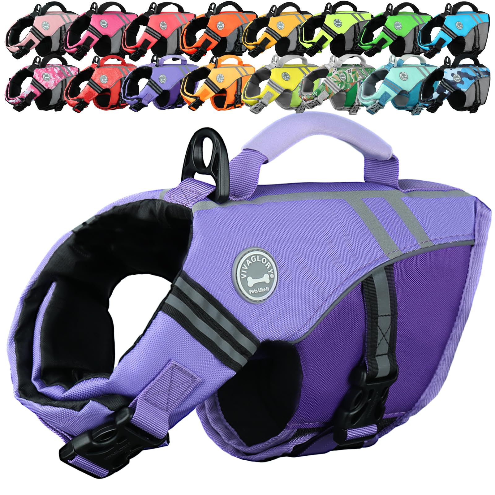 VIVAGLORY Sports Style Hundeschwimmweste, Rettungswesten Für Hunde Bootfahren, Auftrieb & Schwimmhilfe, Schwimmweste