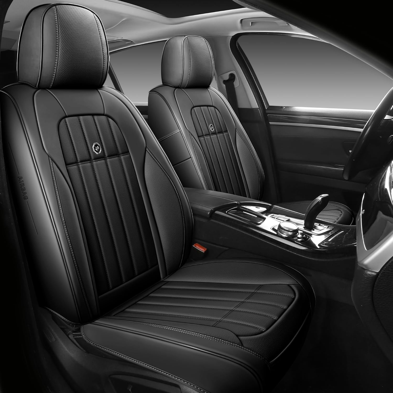 Seat Covers, Car Seat Covers Front Seats,Black Seat Cover,Leather Car Seat Protector Universal Fit Most Cars Black line Front Pair