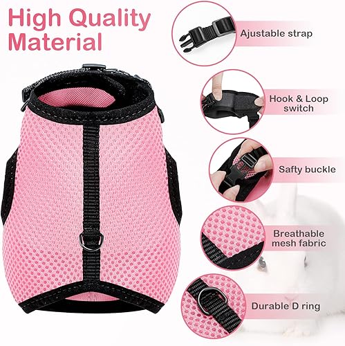 Miniatura 3 de PETTOM Arnés de conejillo de Indias, con correa elástica, bonito arnés de malla suave para mascotas, arnés para mascotas pequeñas, sin tirones,