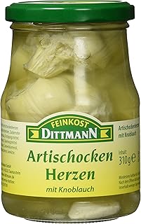 Feinkost Dittmann Artischockenherzen mit Knoblauch – 330g Glas, 1er Pack – Mediterraner Genuss in Öl – Ideal für Vorspeisen, Salate & Tapas – Würzige Delikatesse