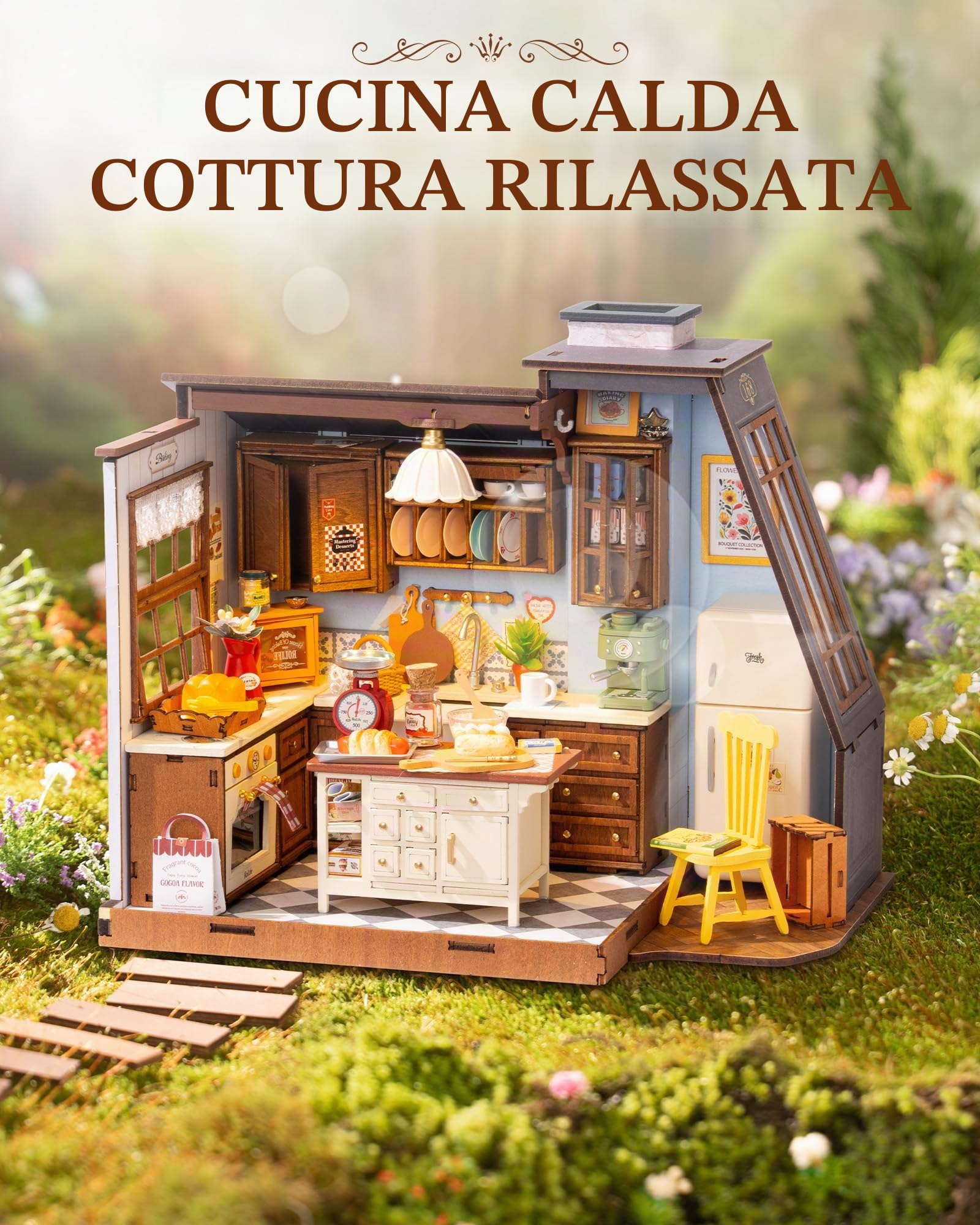 Rolife Casa delle Bambole Cucina da Forno Kit Fai-da-te Casa Miniatura Kit Modello Casa delle Bambole Miniatura Angolo Libreria Decorazione per la Casa Regalo di Compleanno