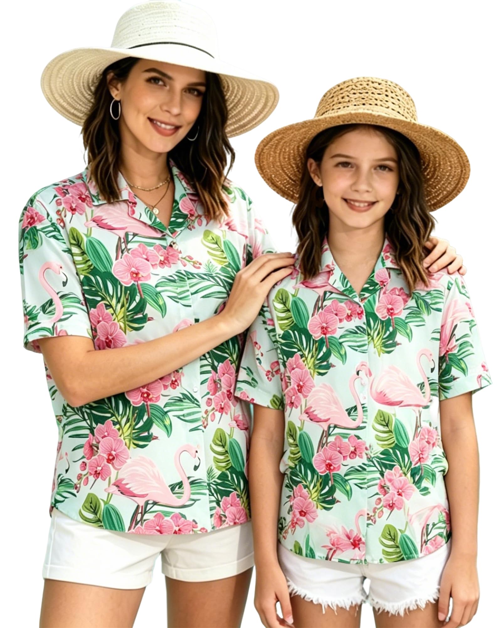 SANGTREE Girl's &amp; Women's Hawaiian Shirts Button Down Short Sleeve Shirts