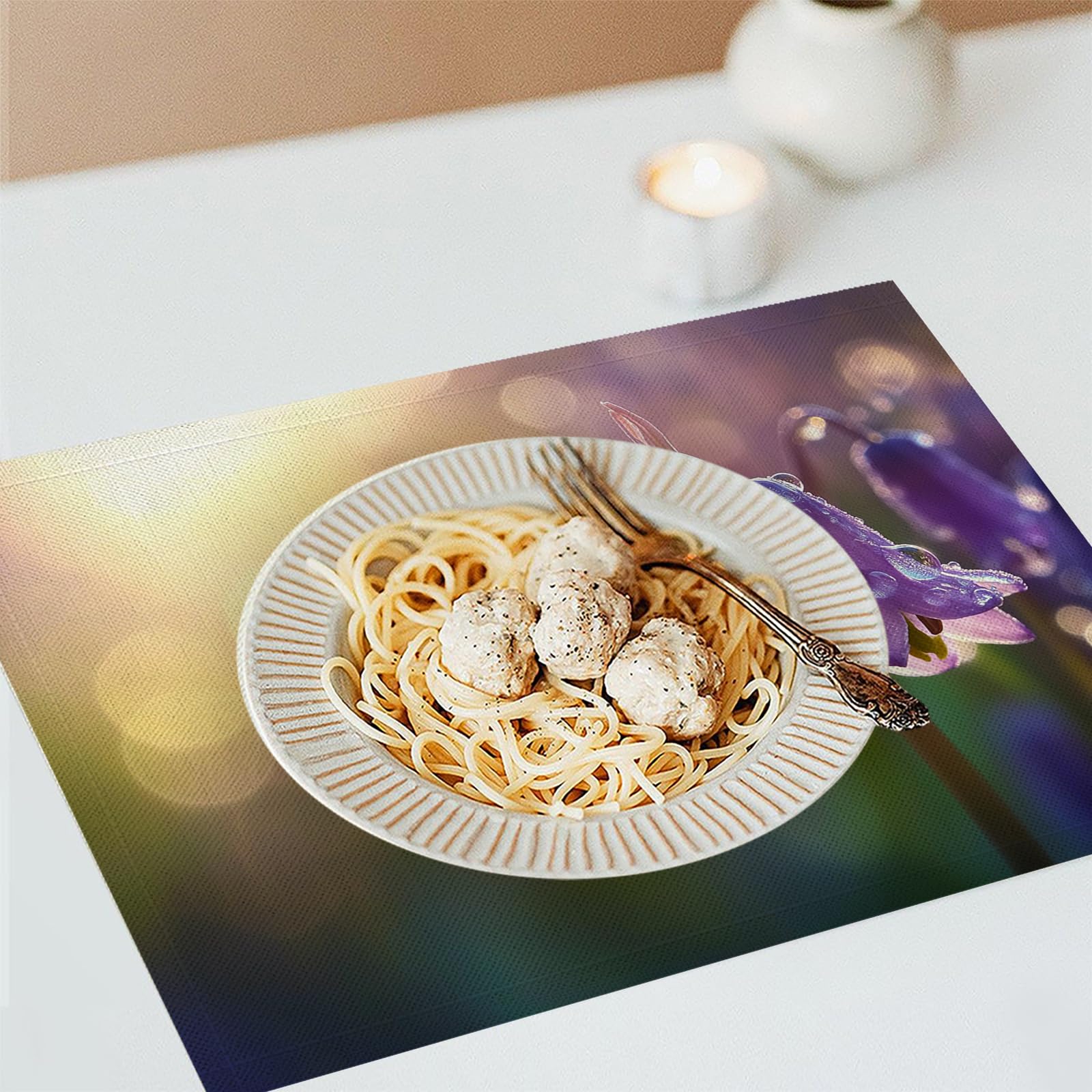 30×45cm Tovaglietta Americana Paesaggio in Cotone Lino Rettangolare - Tovagliette Set di 8 Campanula Resistente al Calore per La Cucina, Il L'Ufficio