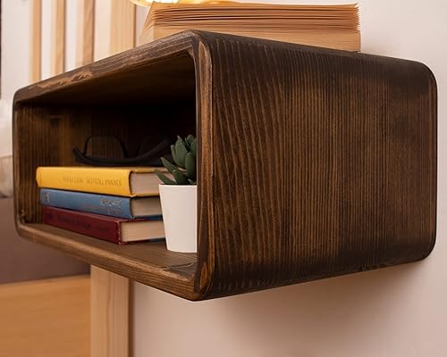 Miniatura 3 de Mesita de Noche Flotante de Madera, Mesa de Noche, Estantería de Noche, Hecho a Mano, Estantería de Noche Montada en la Pared, Estilo Minimalista y