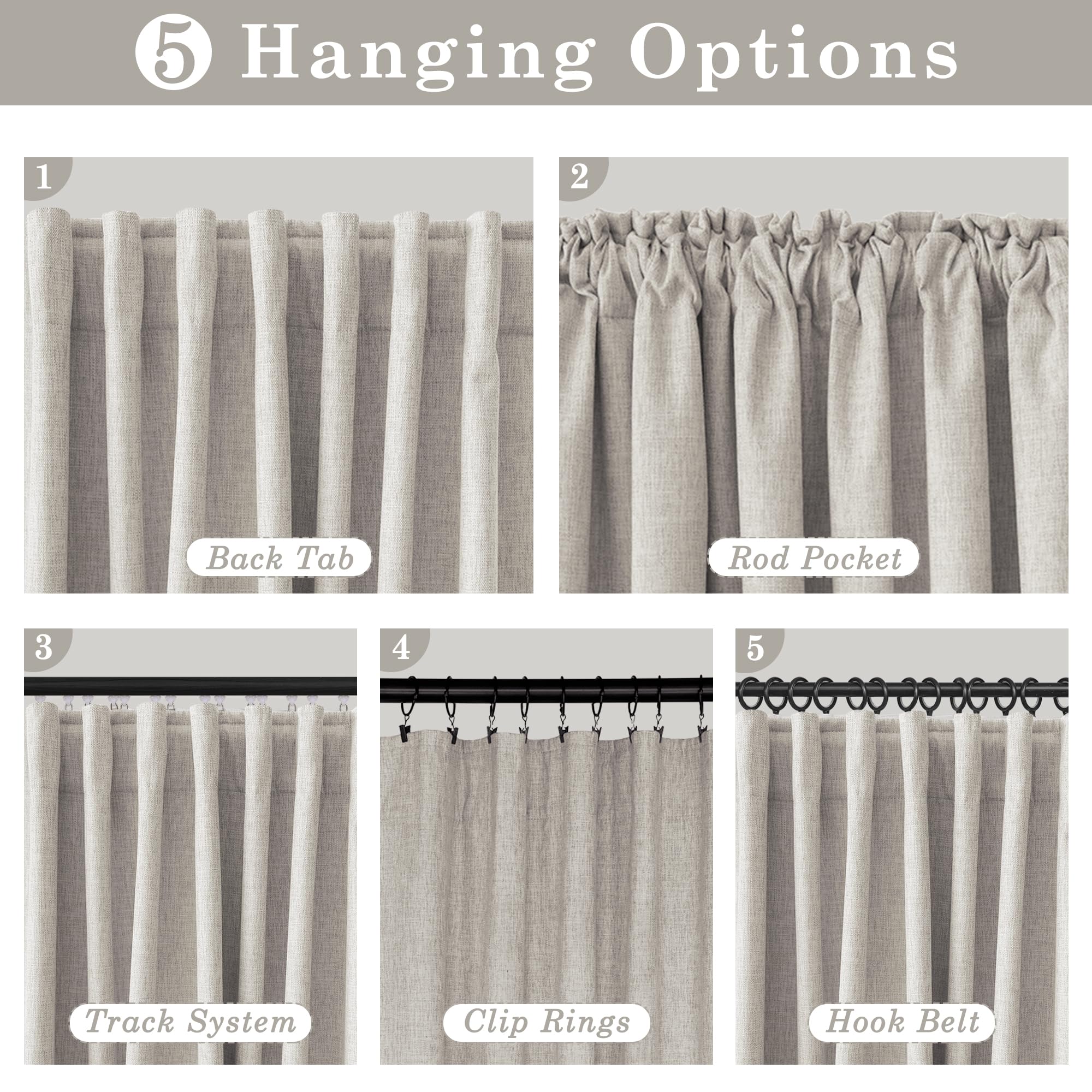 Cortinas opacas de 102 pulgadas de largo para dormitorio, modernas, elegantes, para sala de estar, oscurecimiento de lino natural, cortinas blancas texturizadas, con aislamiento térmico,