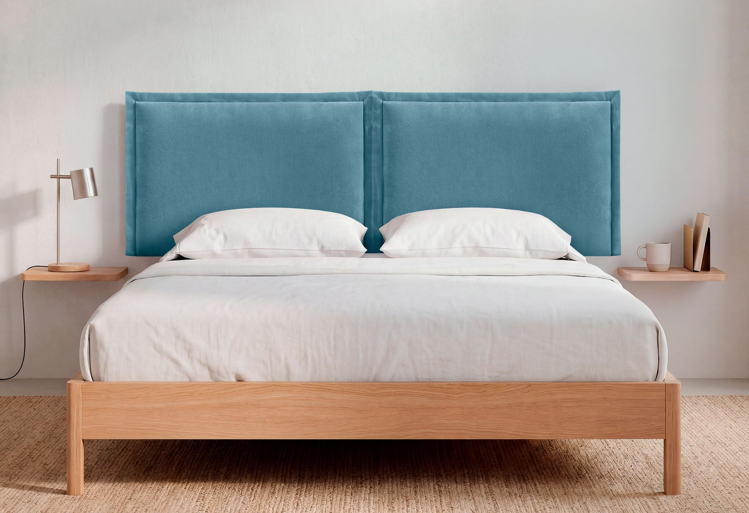 DHOME Cabecero Tapizado de Tela Aqualine con Ribete y Patas para Pared Acústicos Absorbentes Cabezal Cama Dormitorio Moderno Top Trending (Turquesa, 4cm Gr., 105cm Al., 180cm Dual)