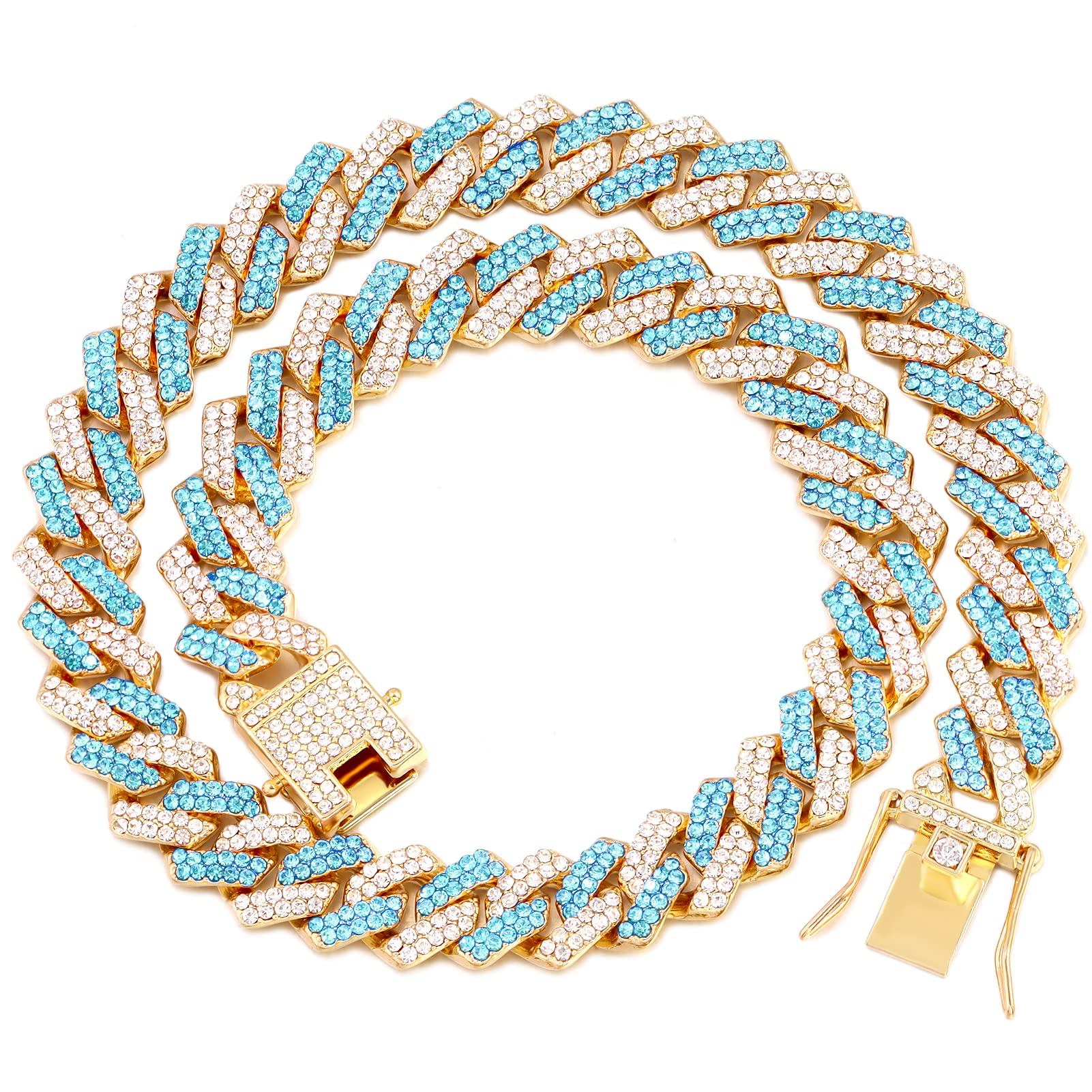 Collier pour chien doré bleu mer : boucle de sécurité et maille cubaine 45,7cm
